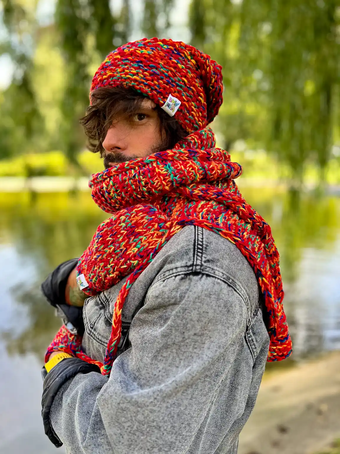 Czerwony_męski_szal_handmade