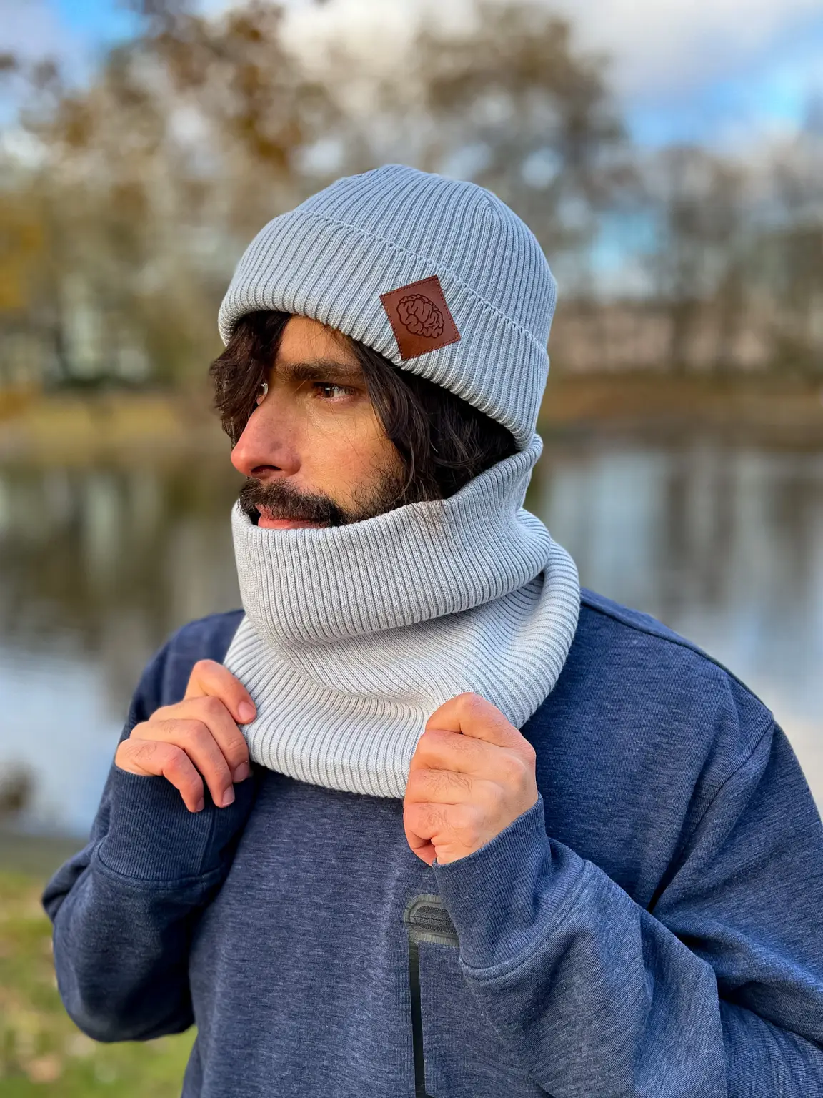 Jasny szary komin z bawełny