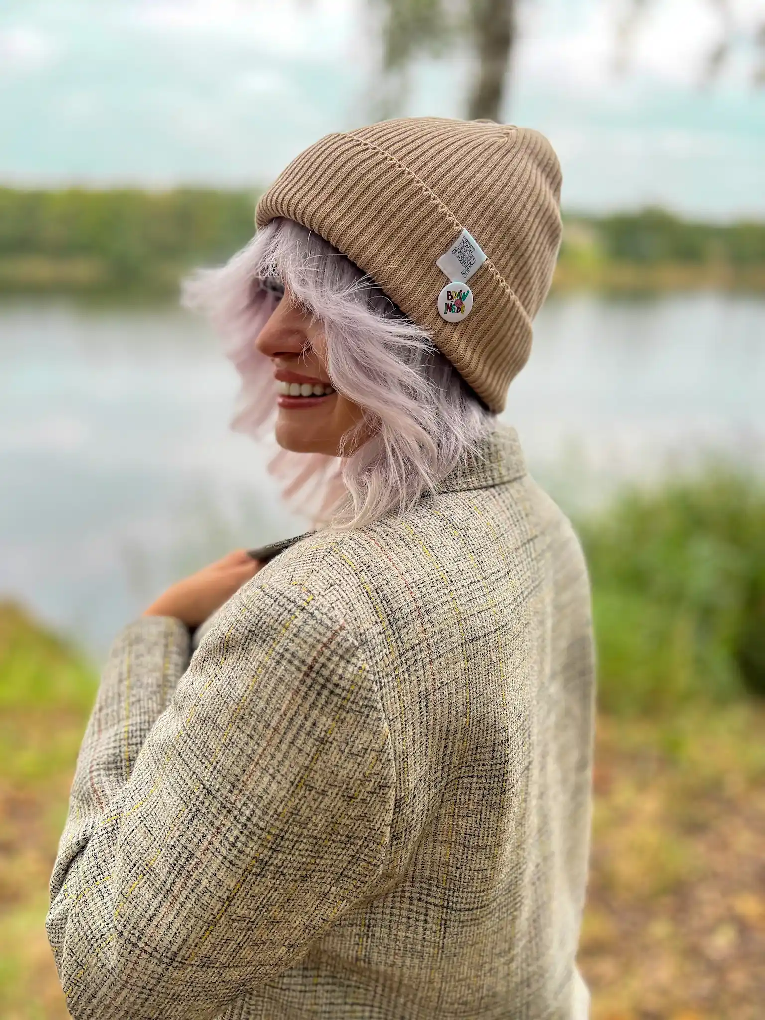 bawelniana beanie w kolorze bezowym