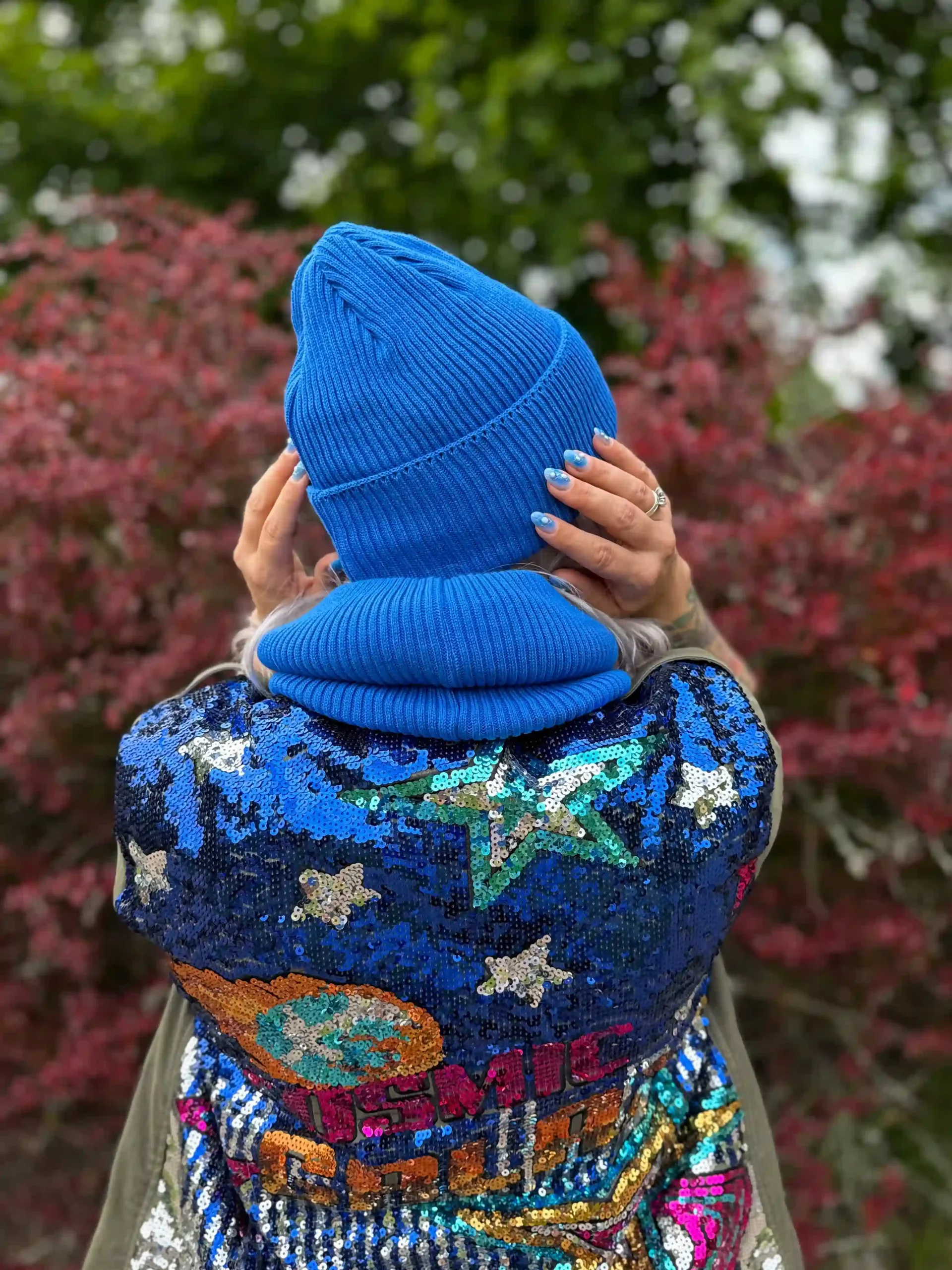 beanie bawełniana niebieska