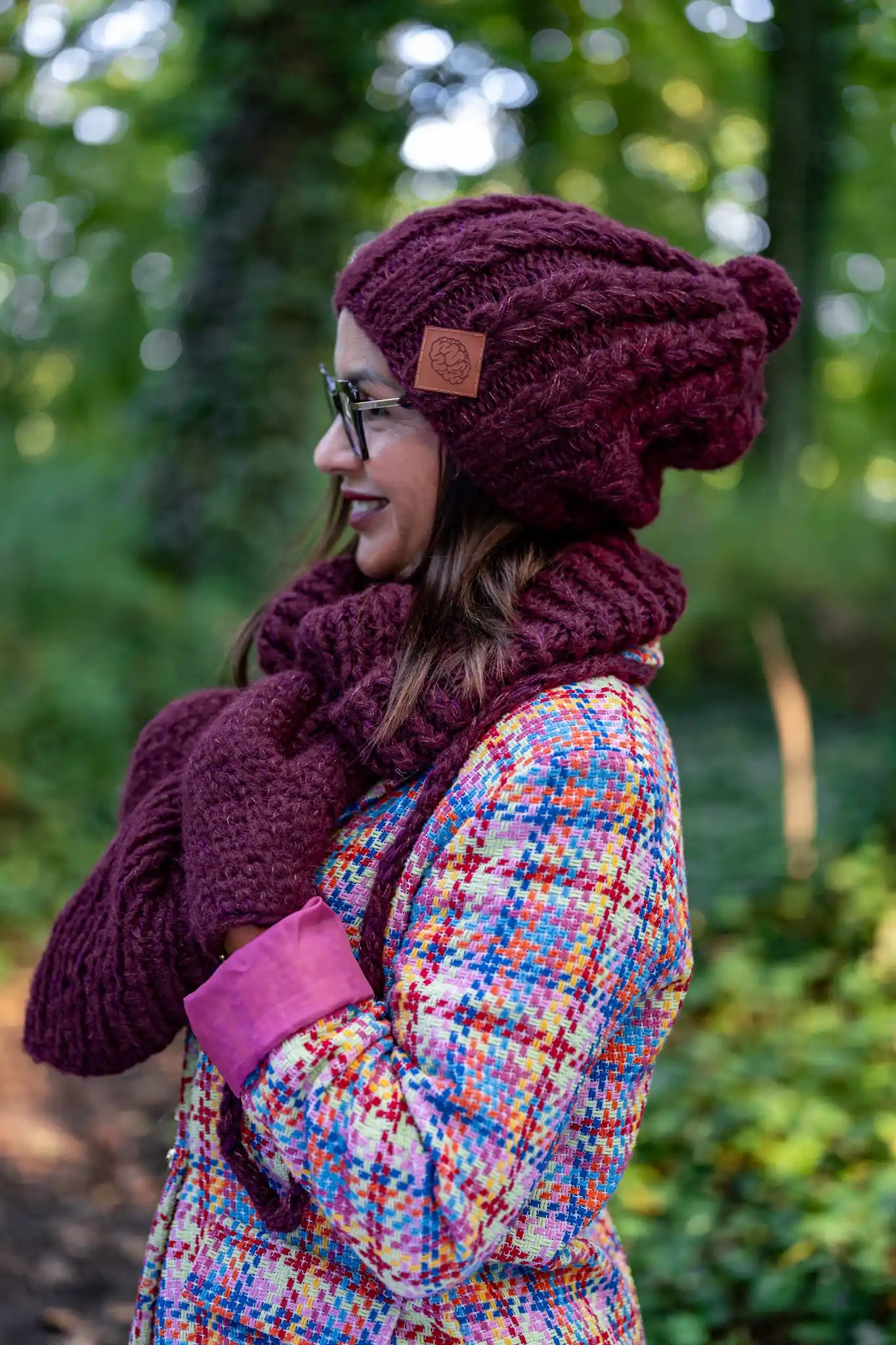 beanie z jedwabiem bordo