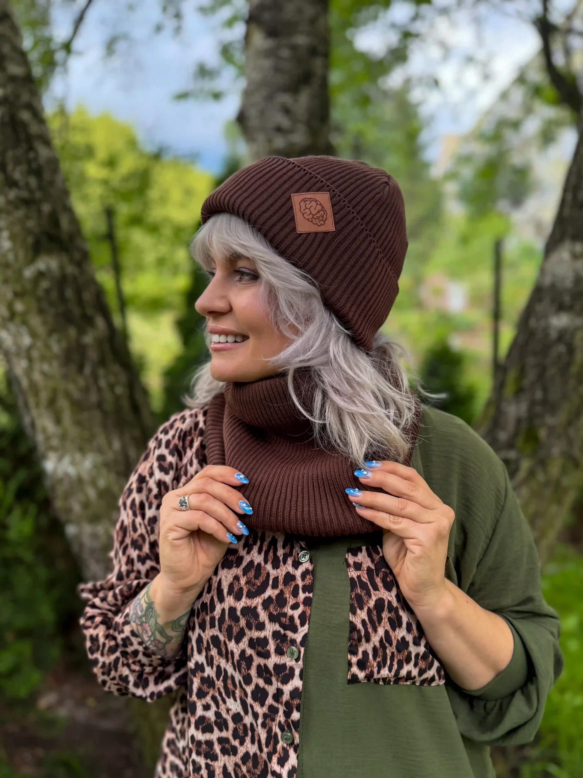 brązowa beanie bawełna