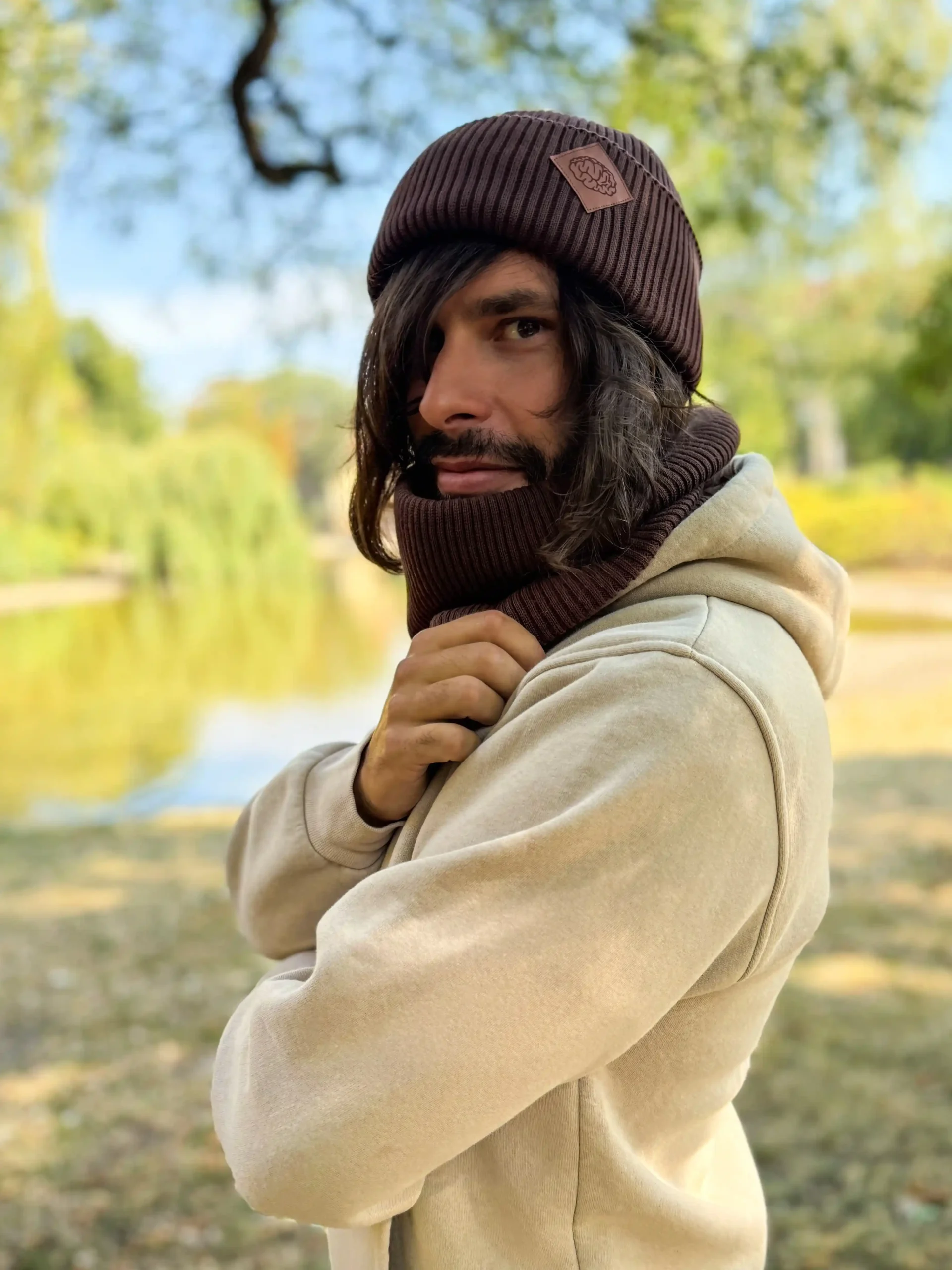 brązowa beanie męska bawełna