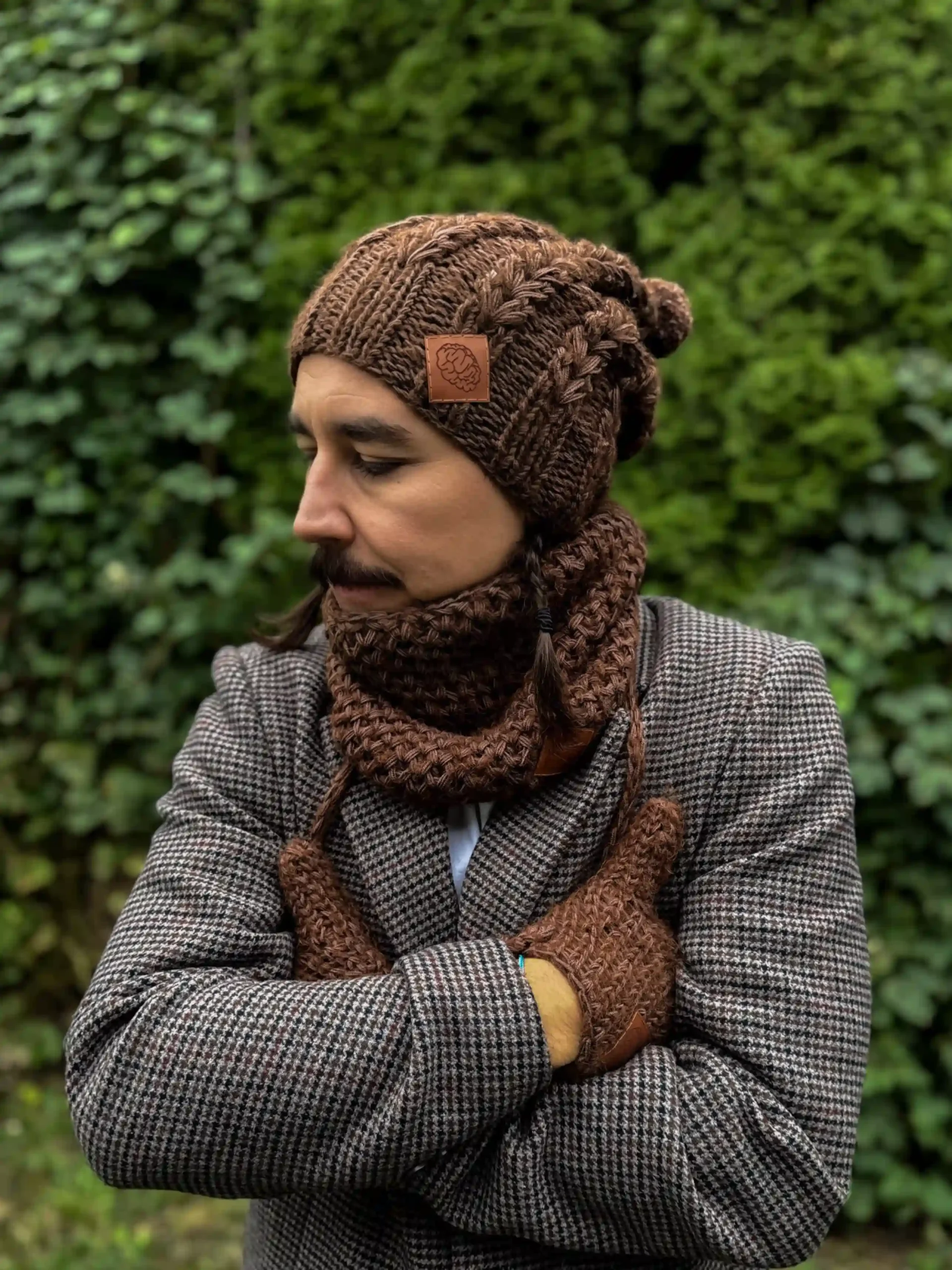 brązowa czapka zimowa merino
