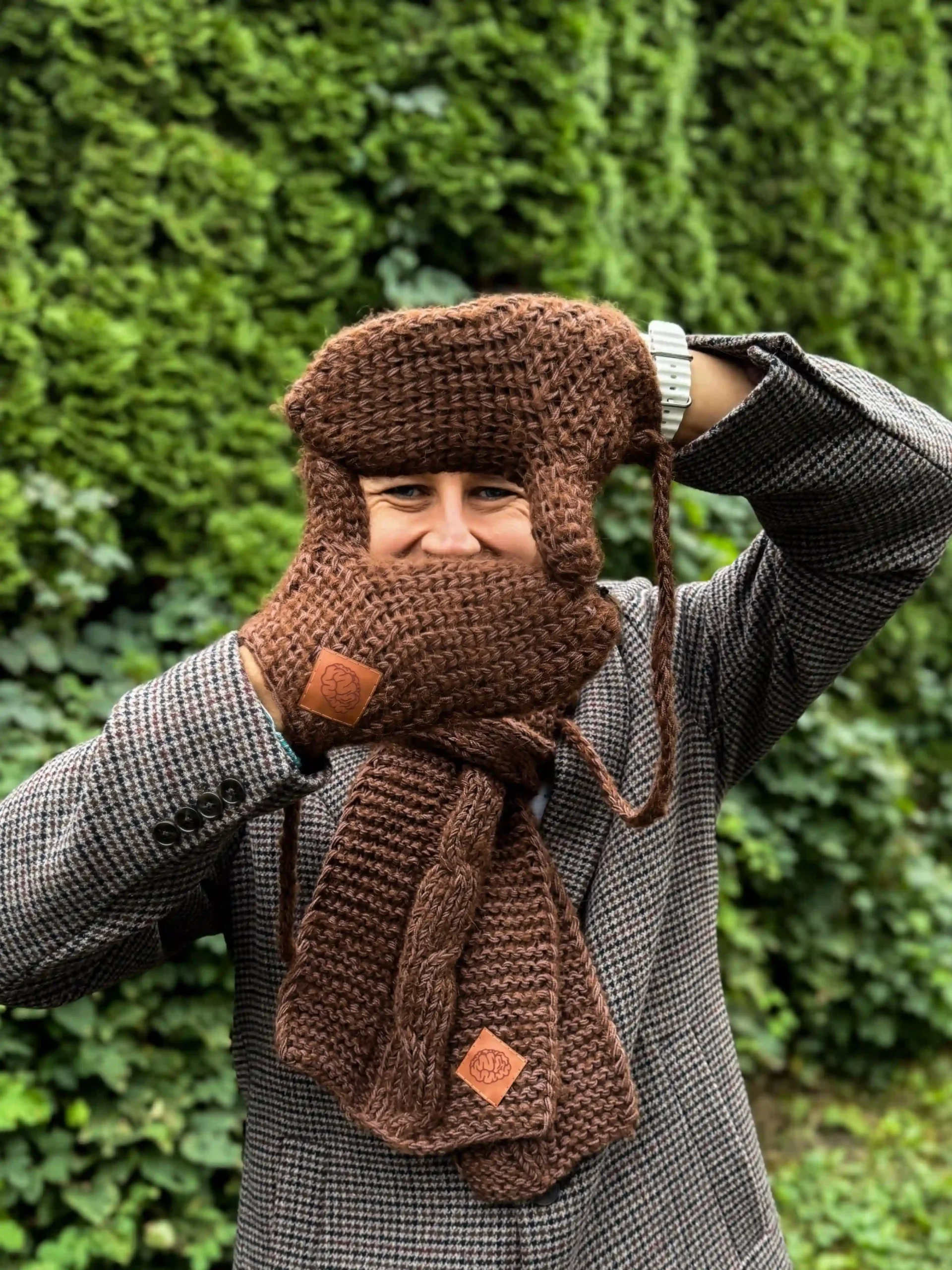 brązowe męskie rękawiczki merino