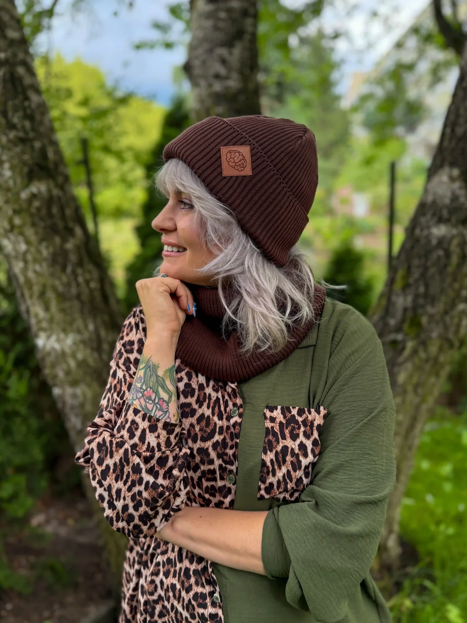 czapka bawełniana beanie brązowa