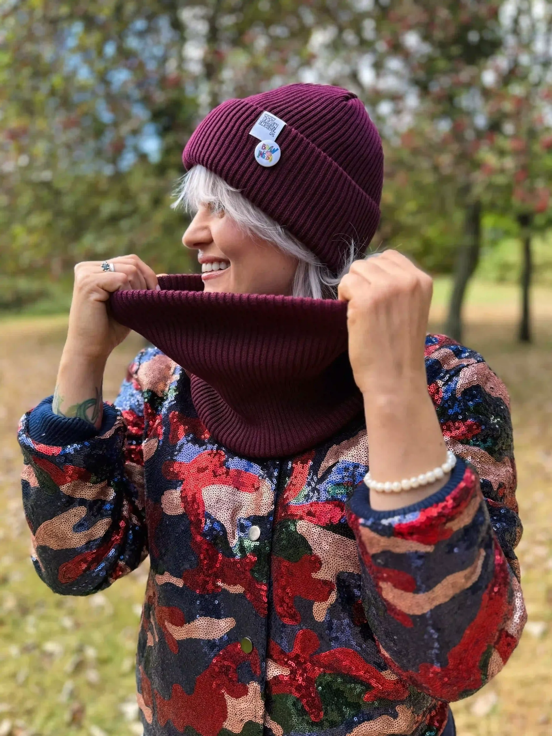 czapka beanie bawełna bordo