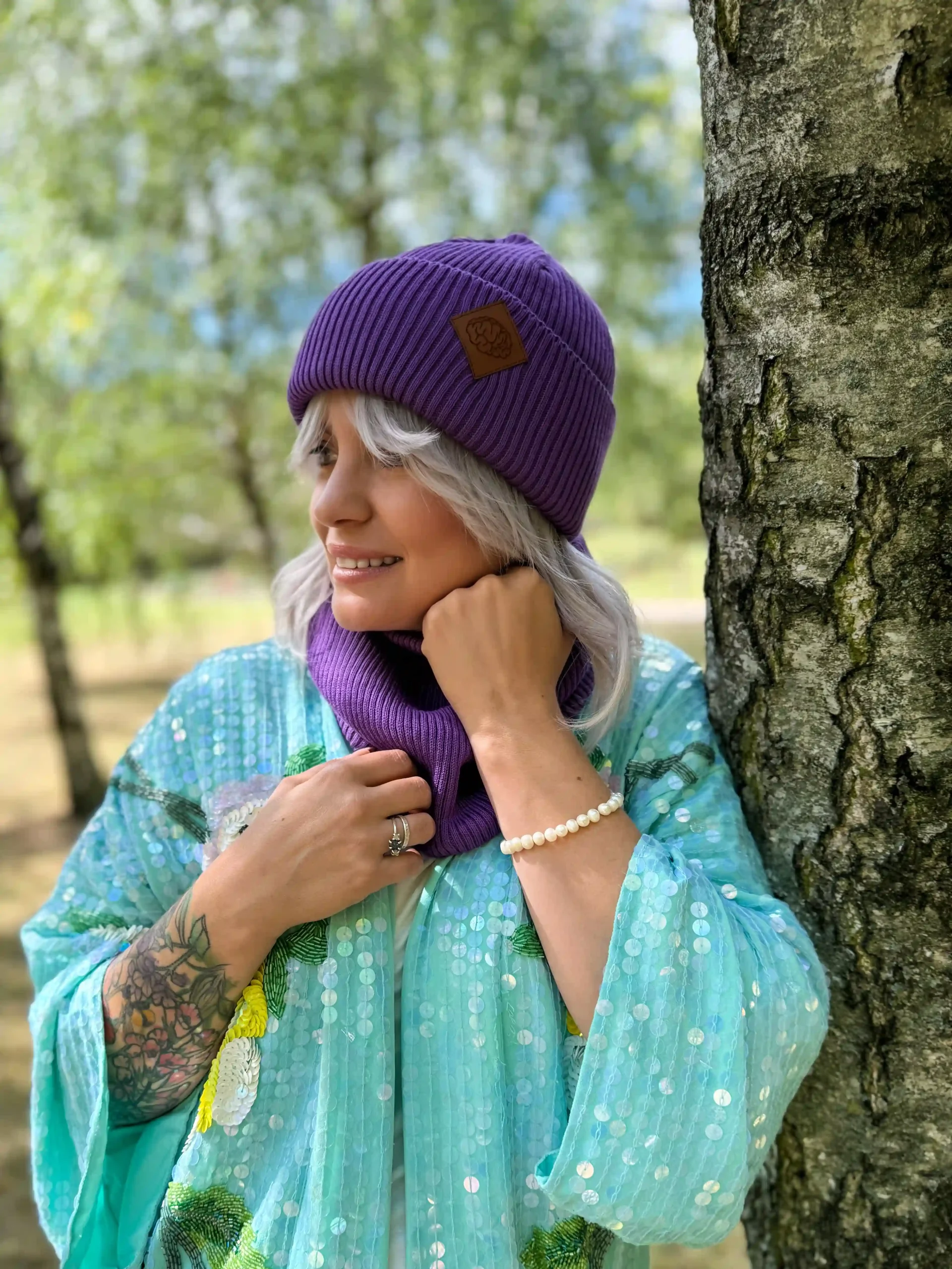 czapka beanie bawełna fiolet