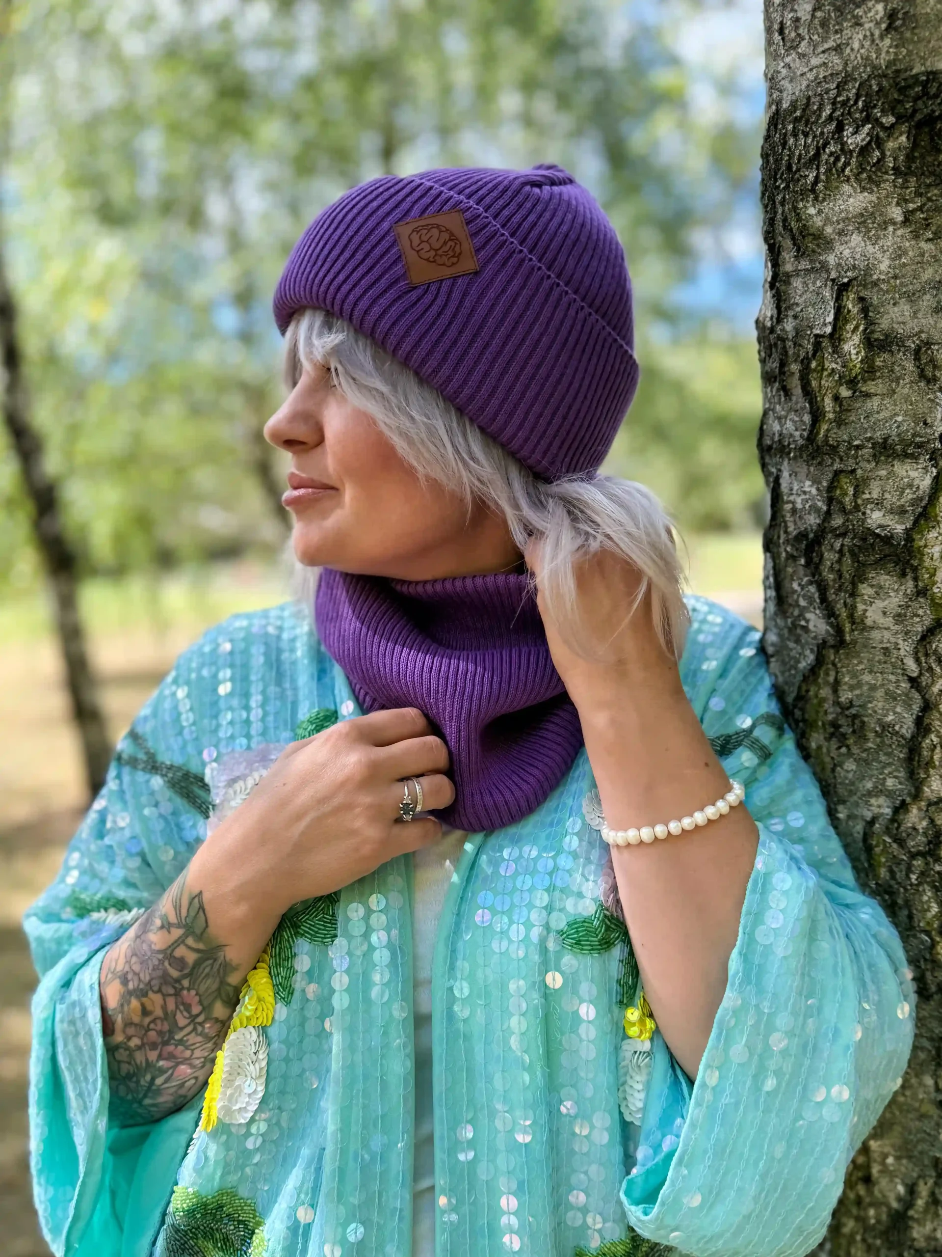 czapka beanie bawełniana fioletowa