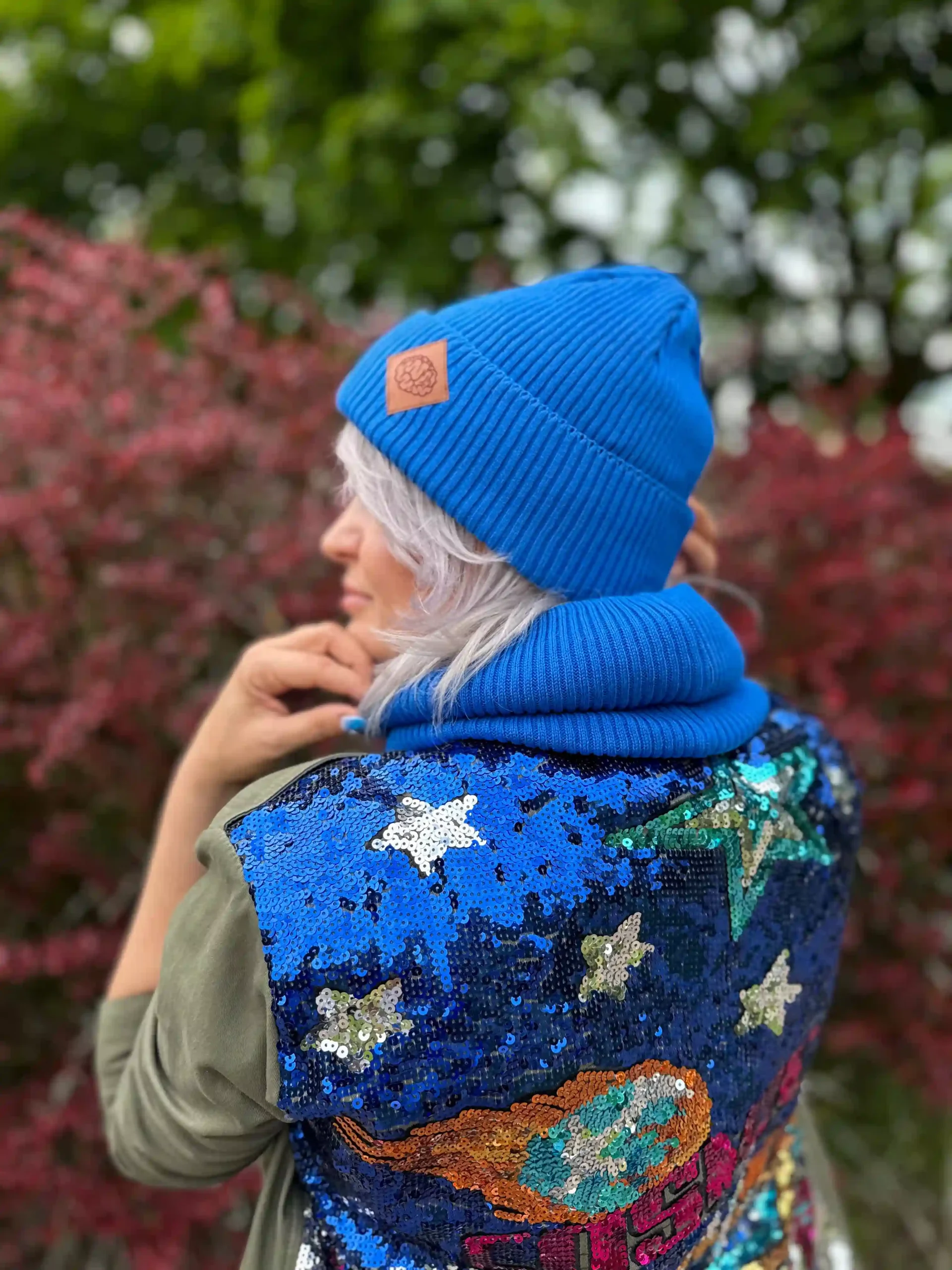 czapka beanie bawełniana niebieska