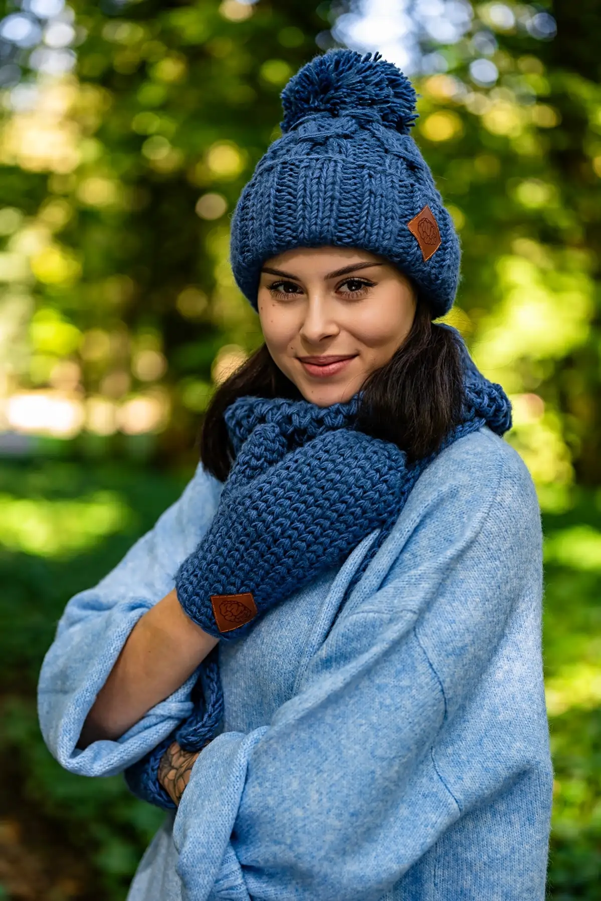 czapka damska merino niebieska