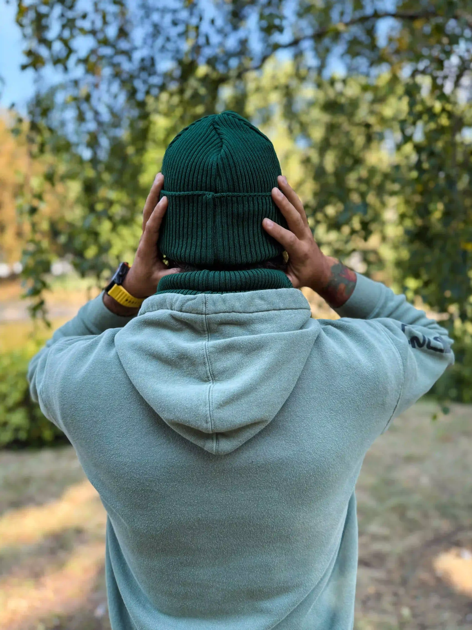 Męska bawełniana czapka beanie logo ekoskórka "Zielony" - obrazek 7