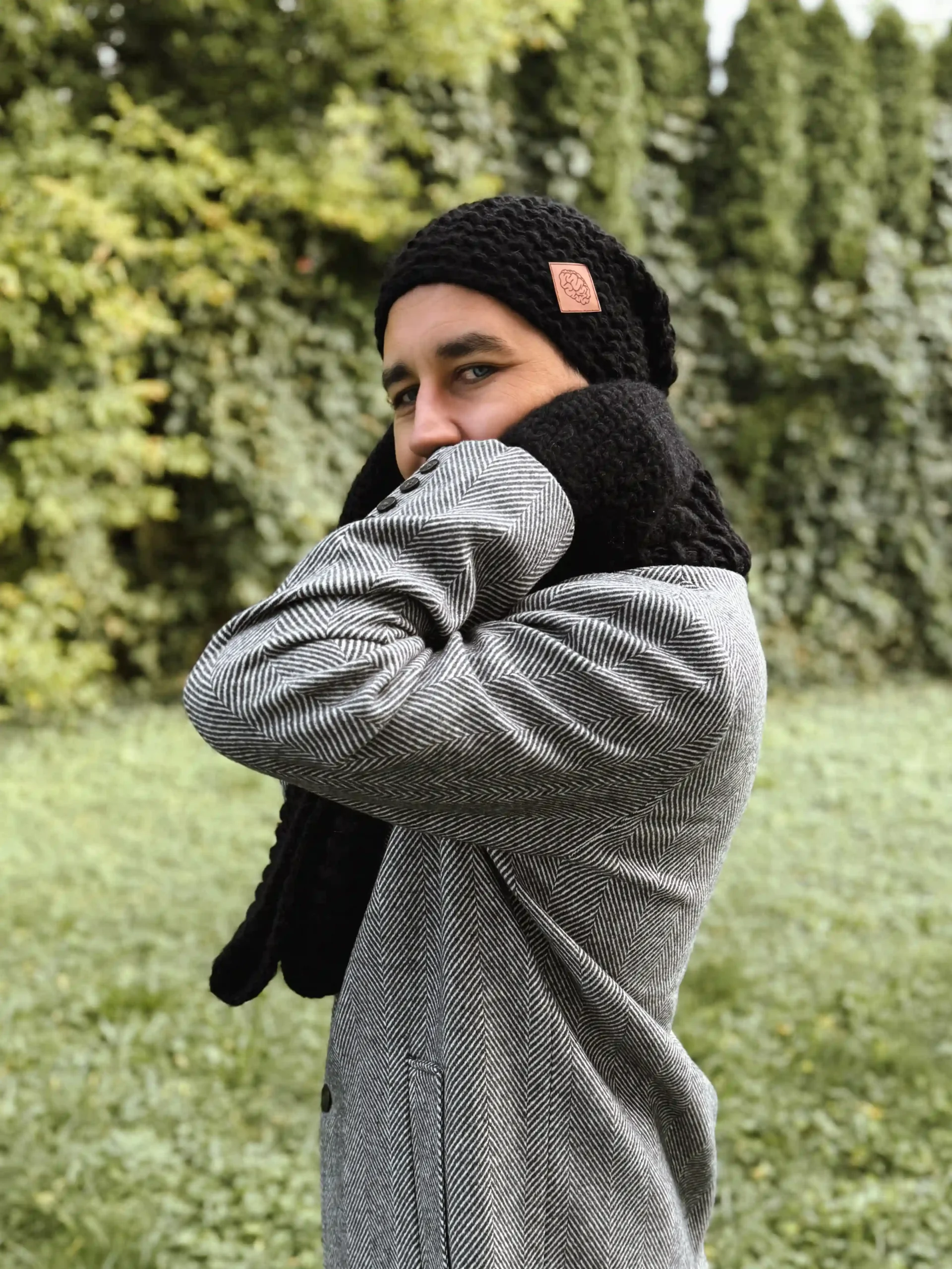 czapka handmade merino męska czarna