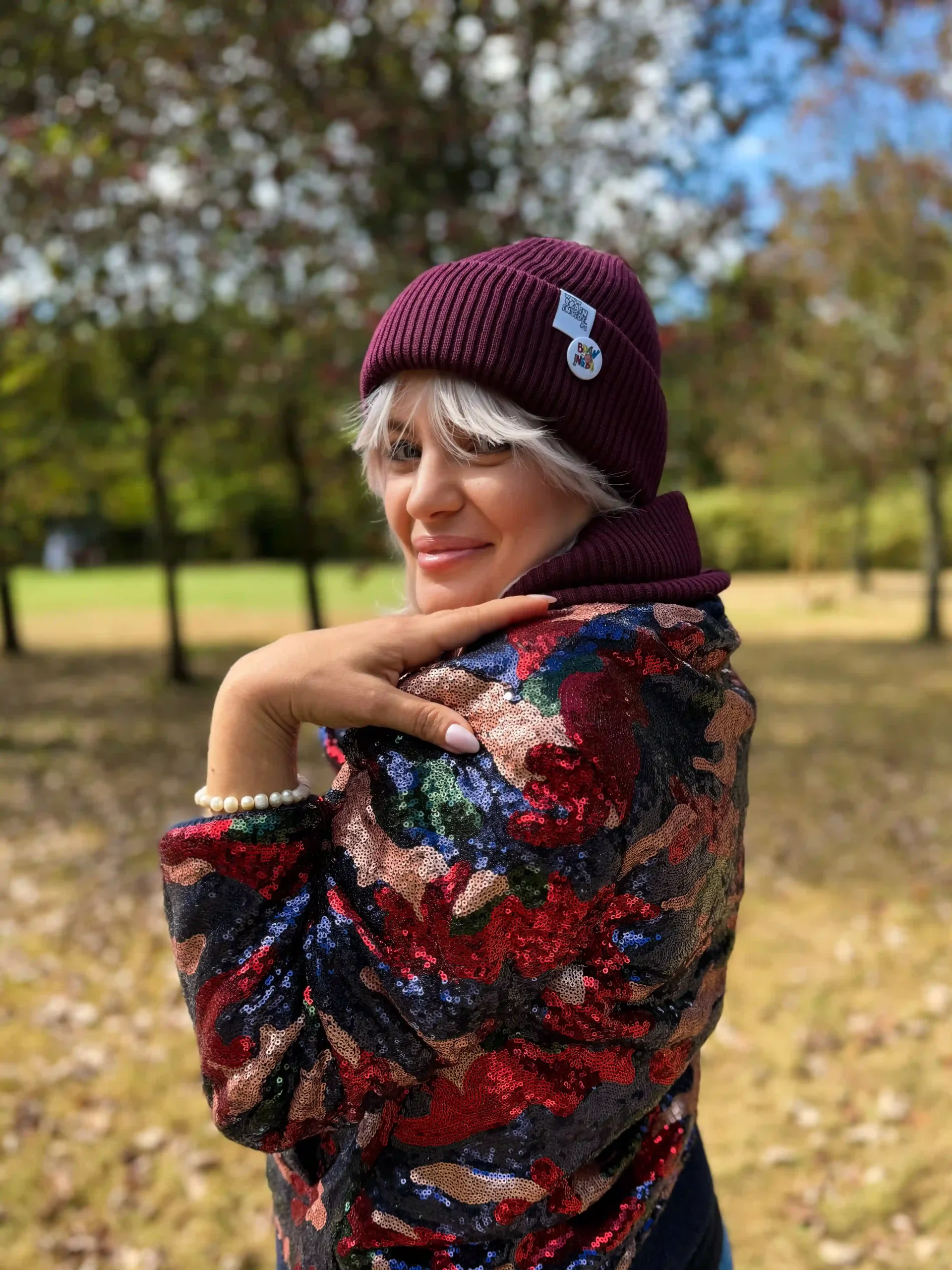 czapka jesienna beanie bordo