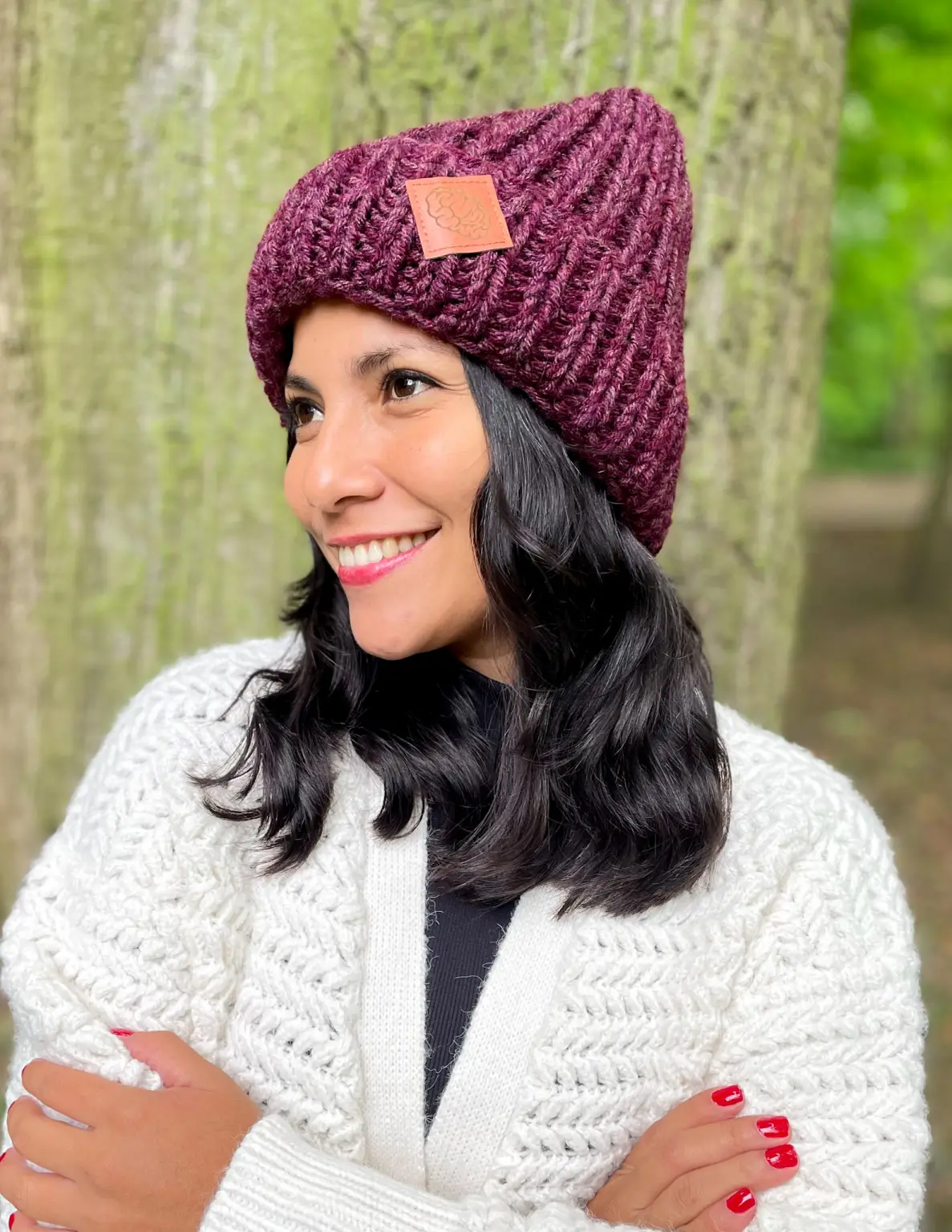 czapka merino bordo