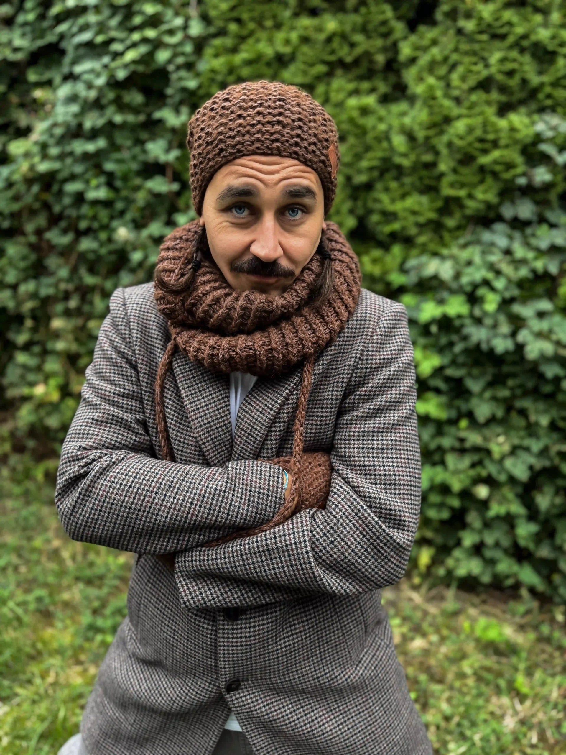 czapka męska merino brąz