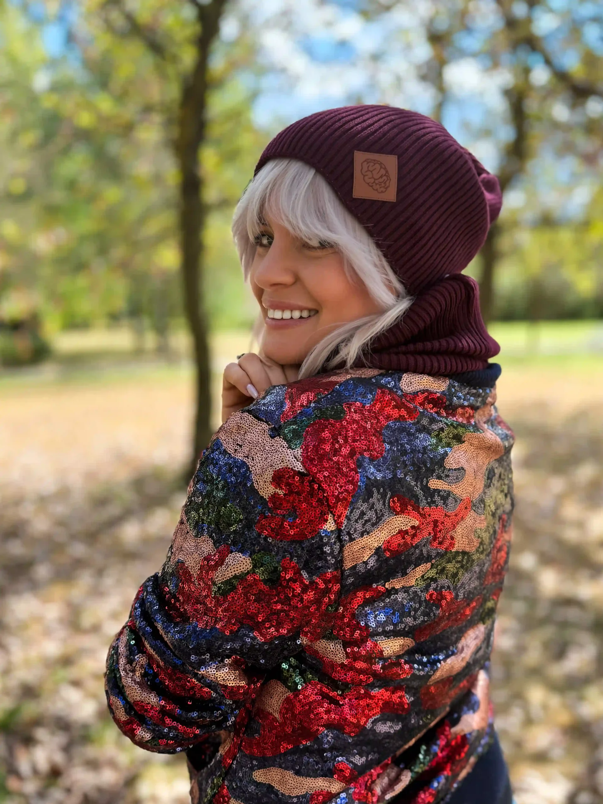 czapka slouchy bordo bawełna