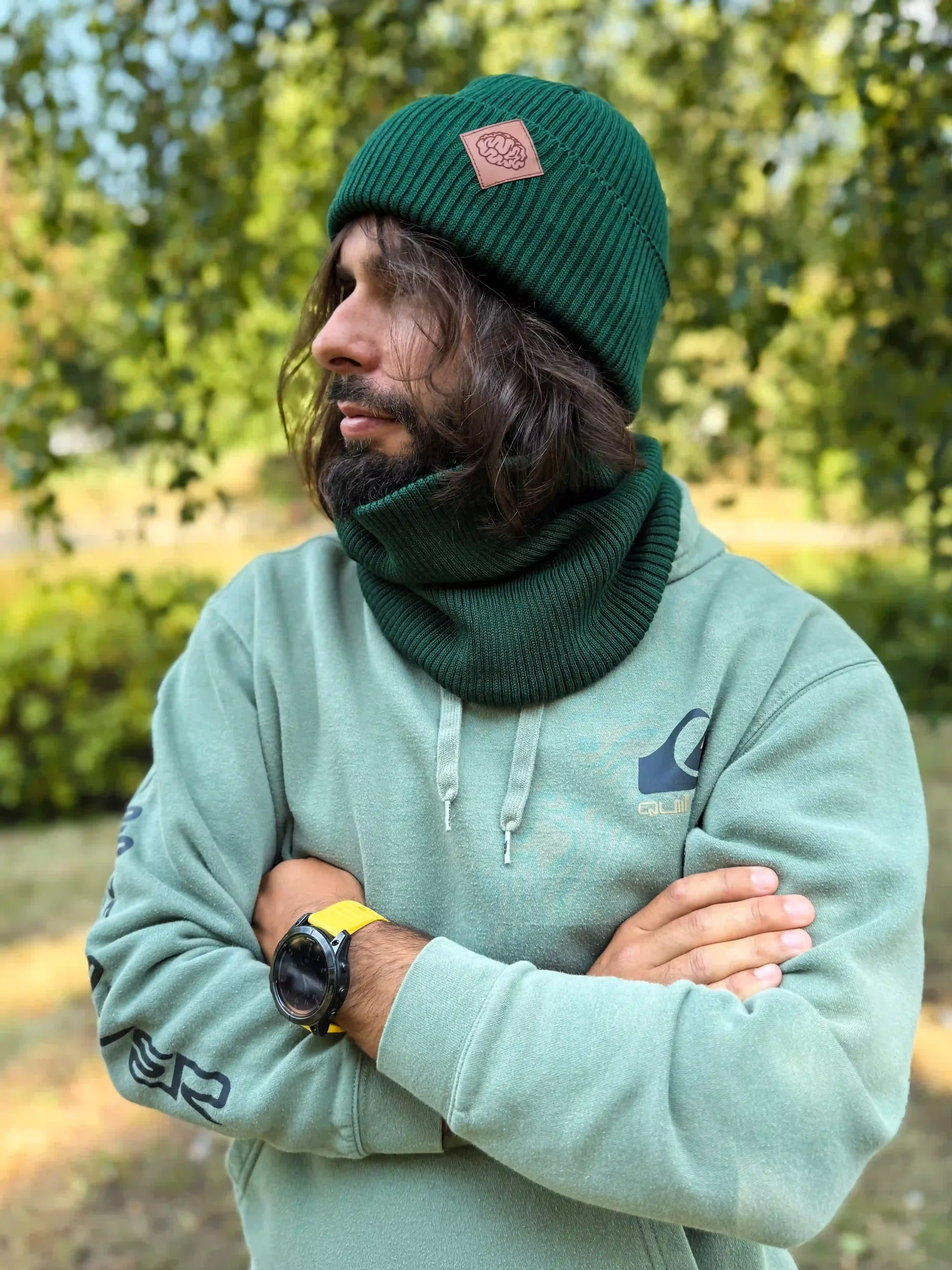 Męska bawełniana czapka beanie logo ekoskórka "Zielony" - obrazek 6