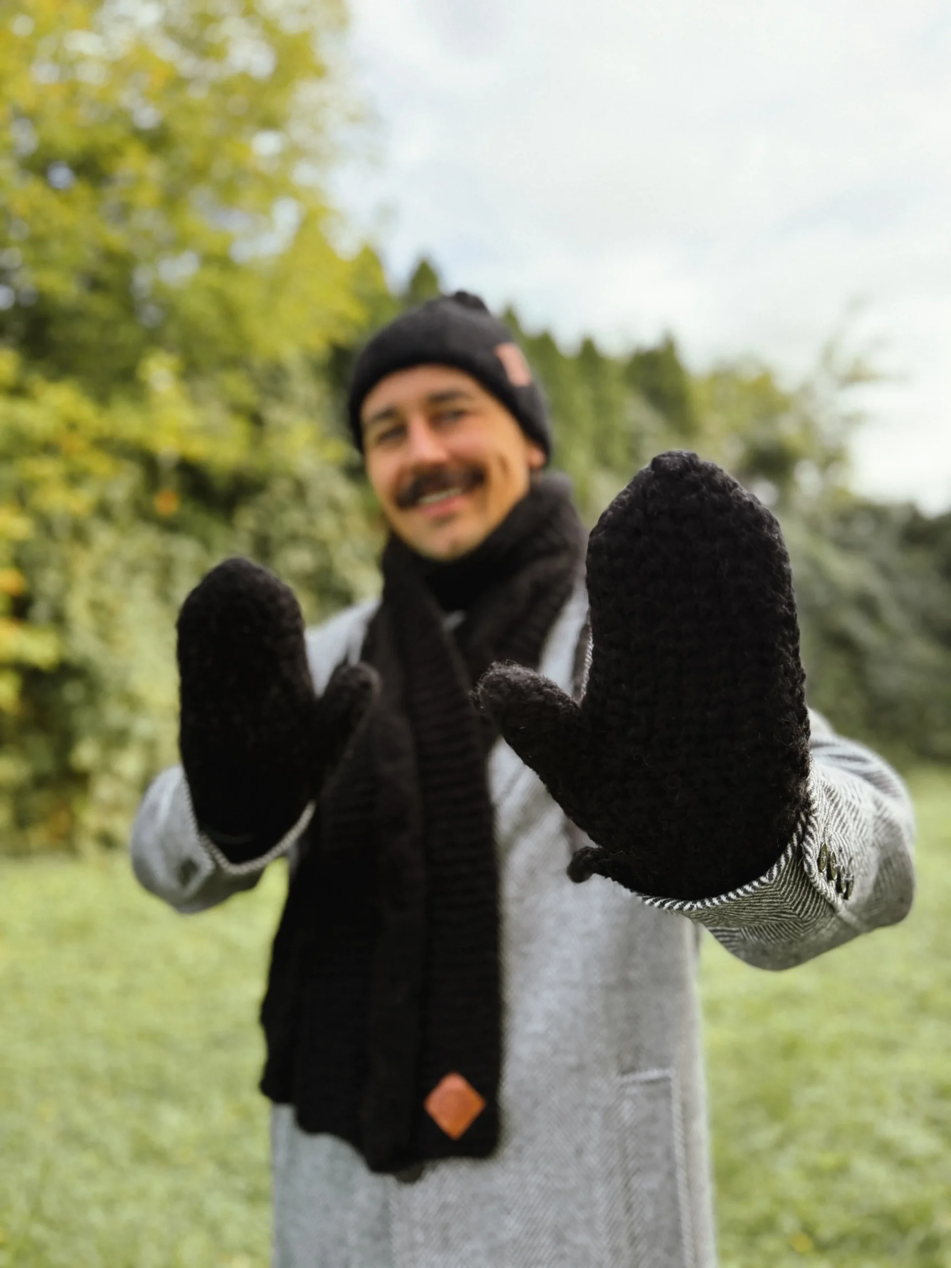czarne męskie rękawiczki merino