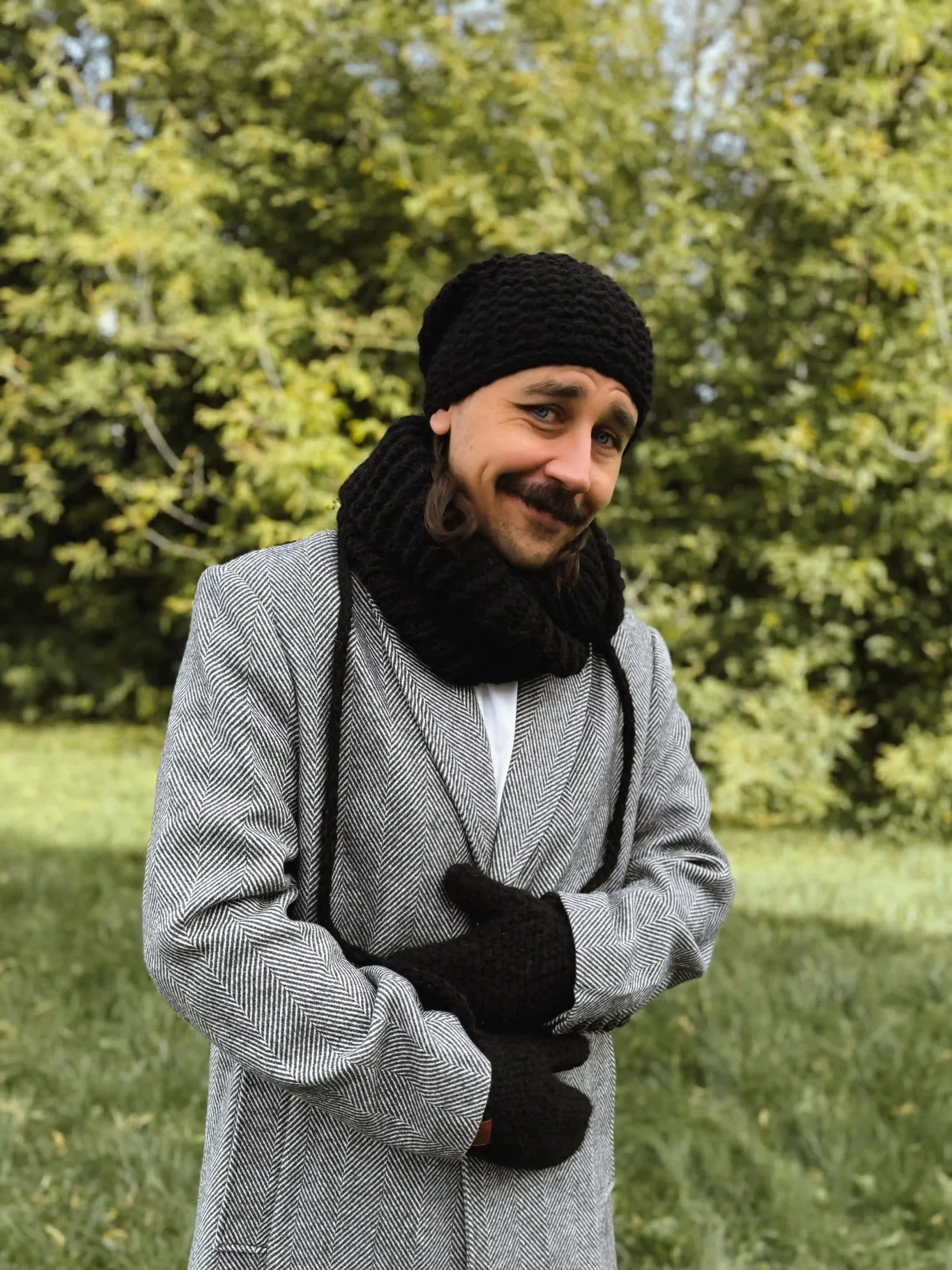 czarne rękawiczki męskie merino
