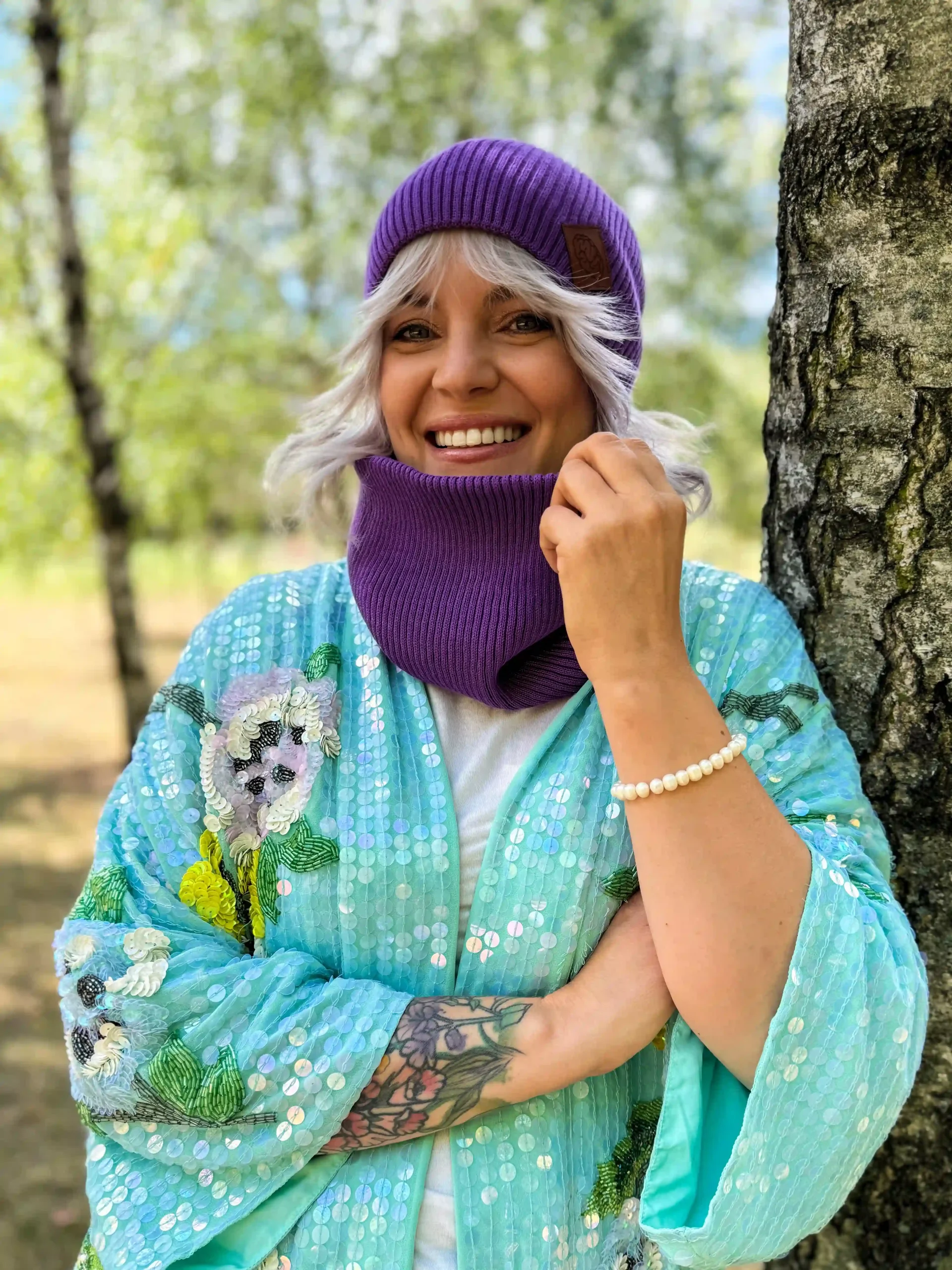 fioletowy szalik bawełna