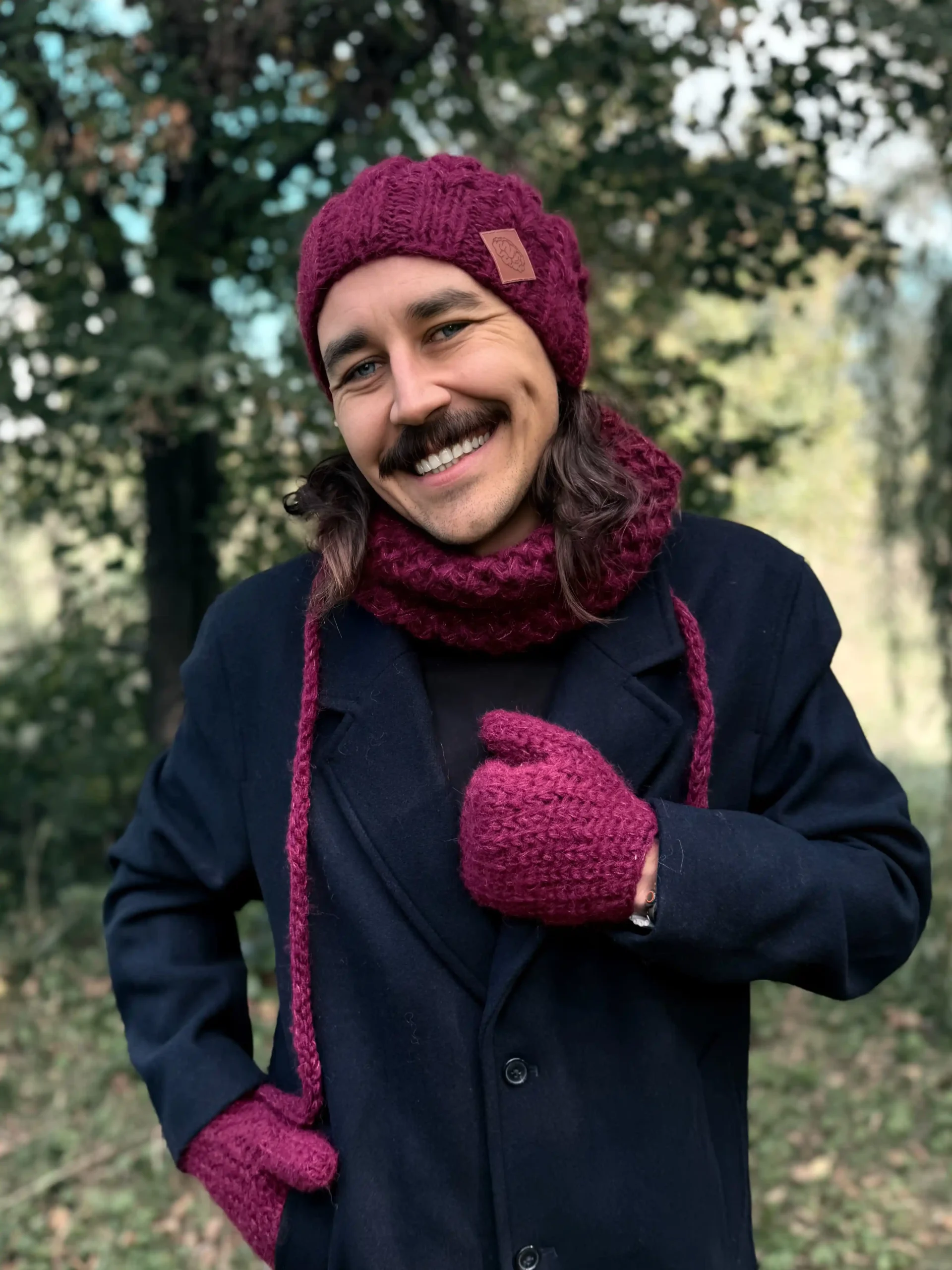męska czapka merino bordo