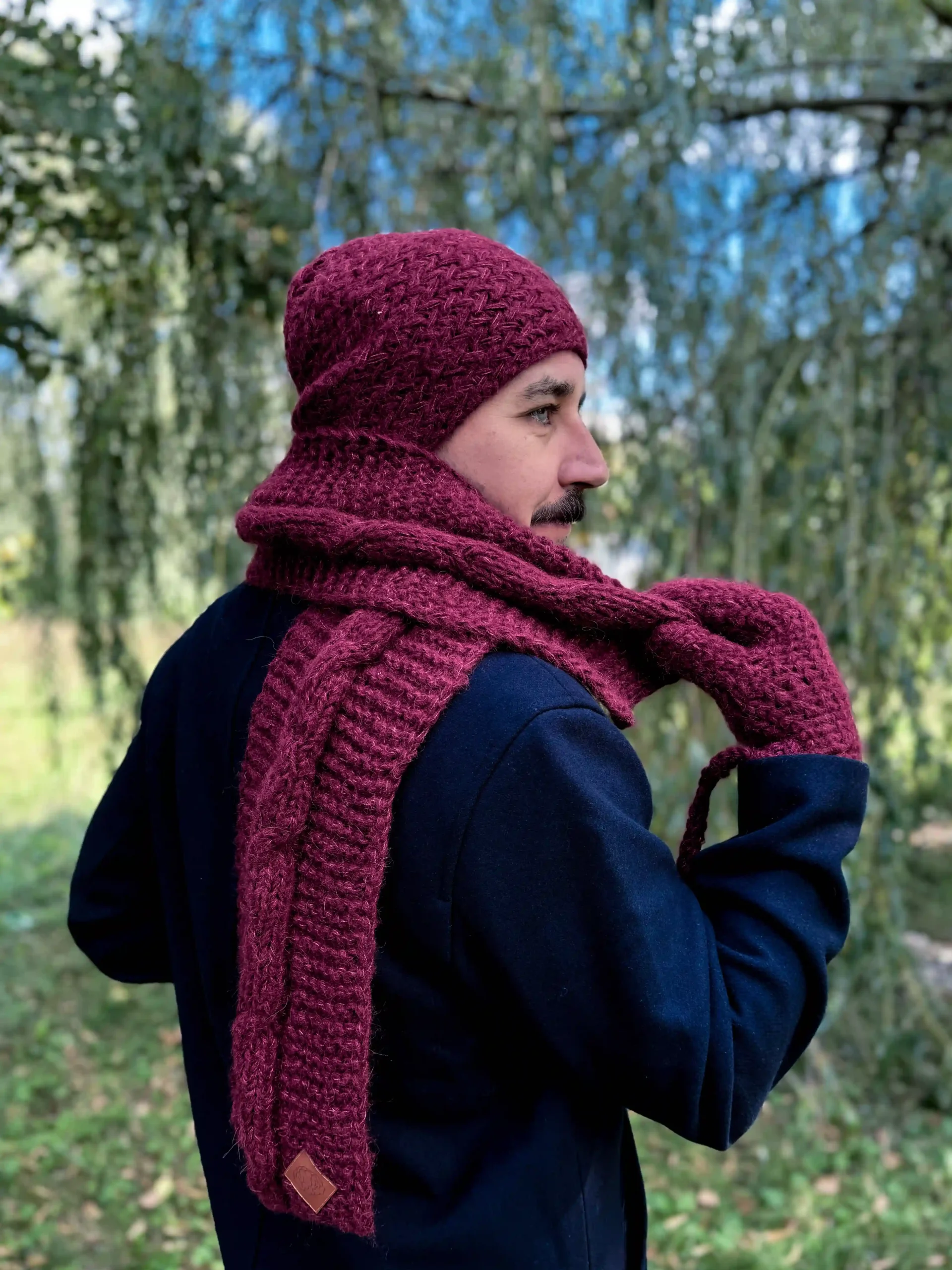 męska czapka merino bordo