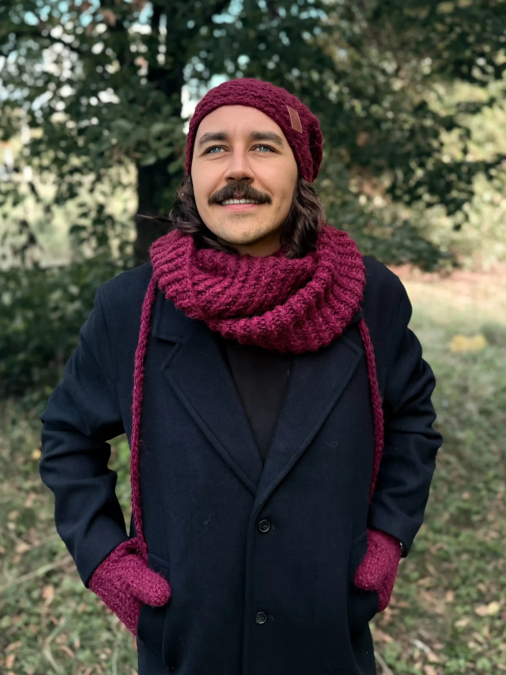 męska czapka zimowa merino bordo