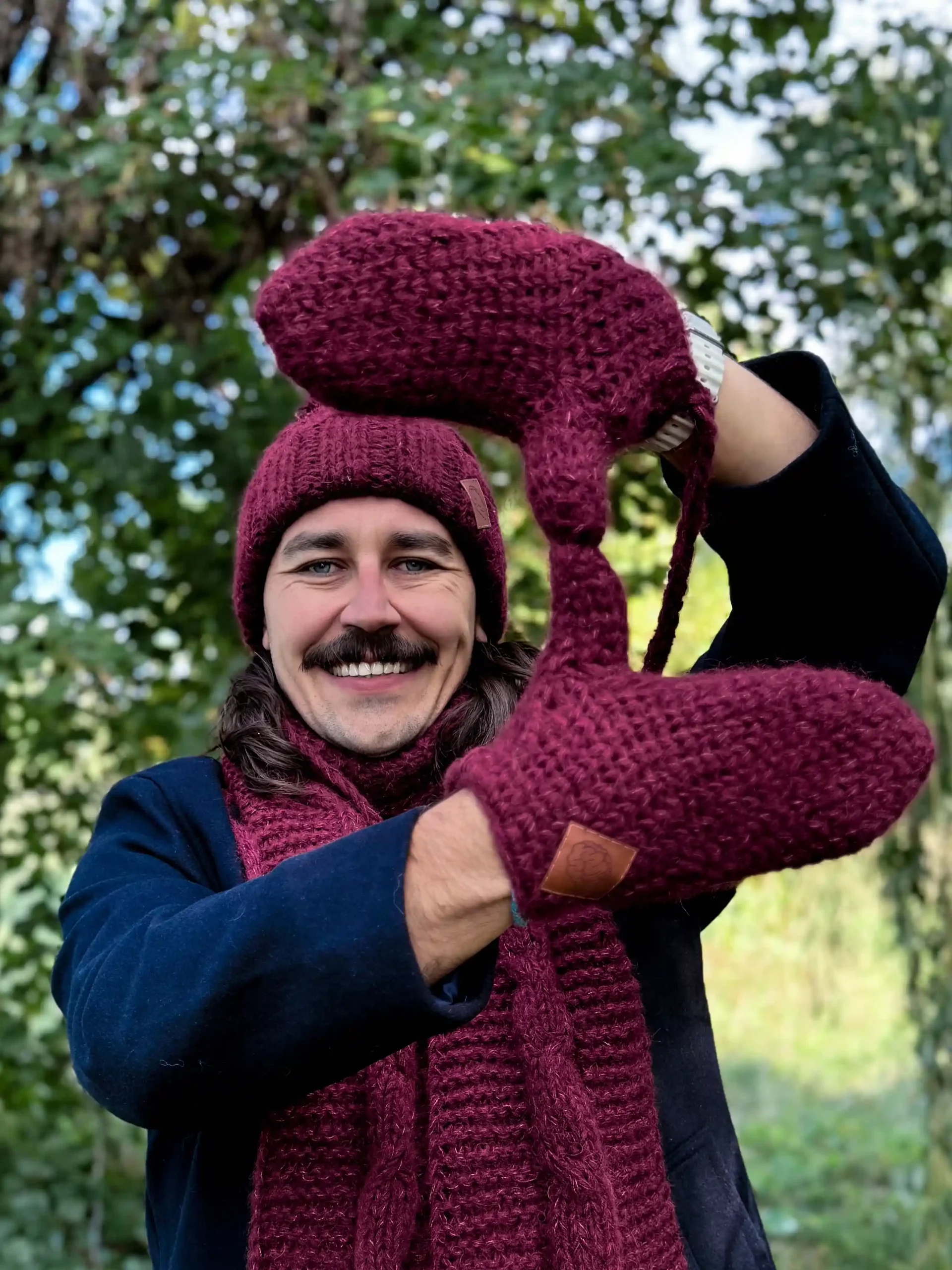 męskie rękawiczki bordo merino