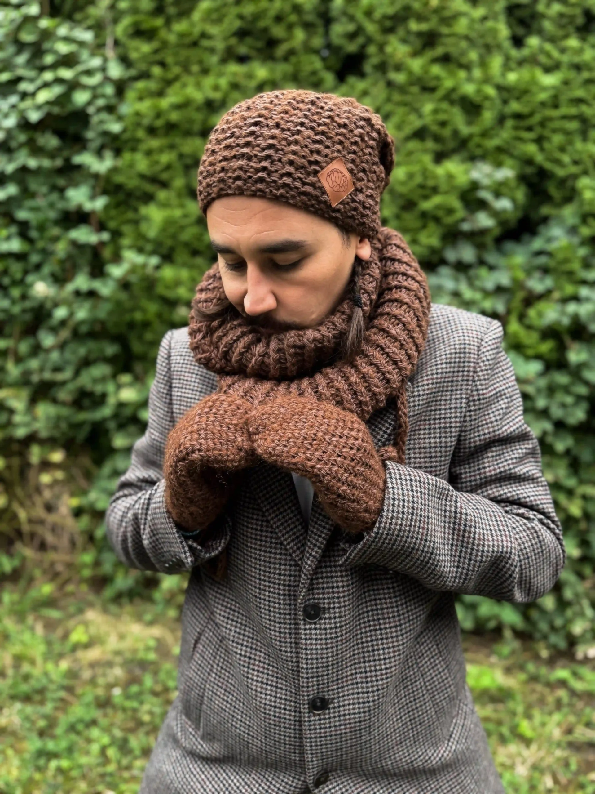 męskie rękawiczki merino brązowe