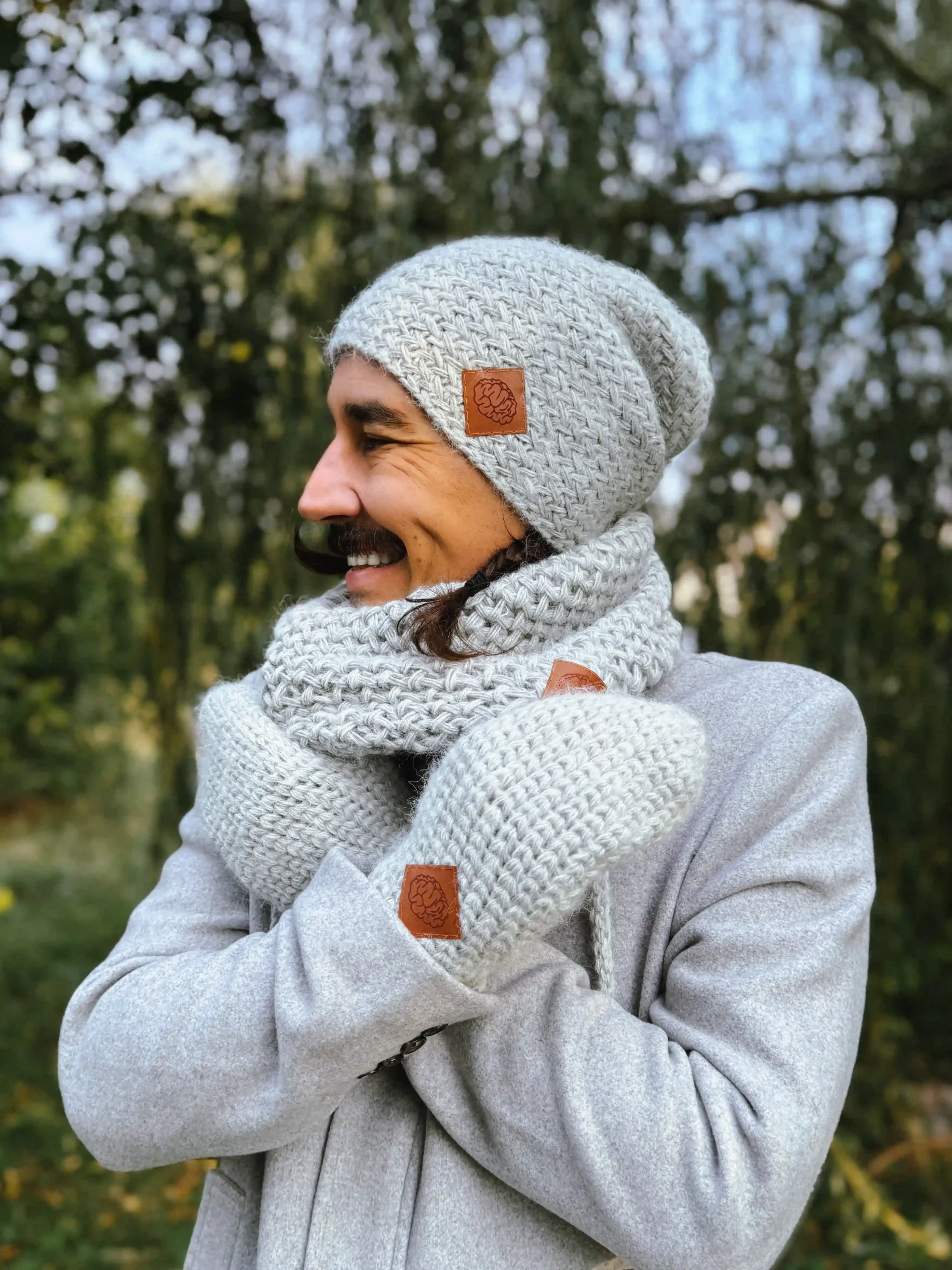 męskie rękawiczki szare merino