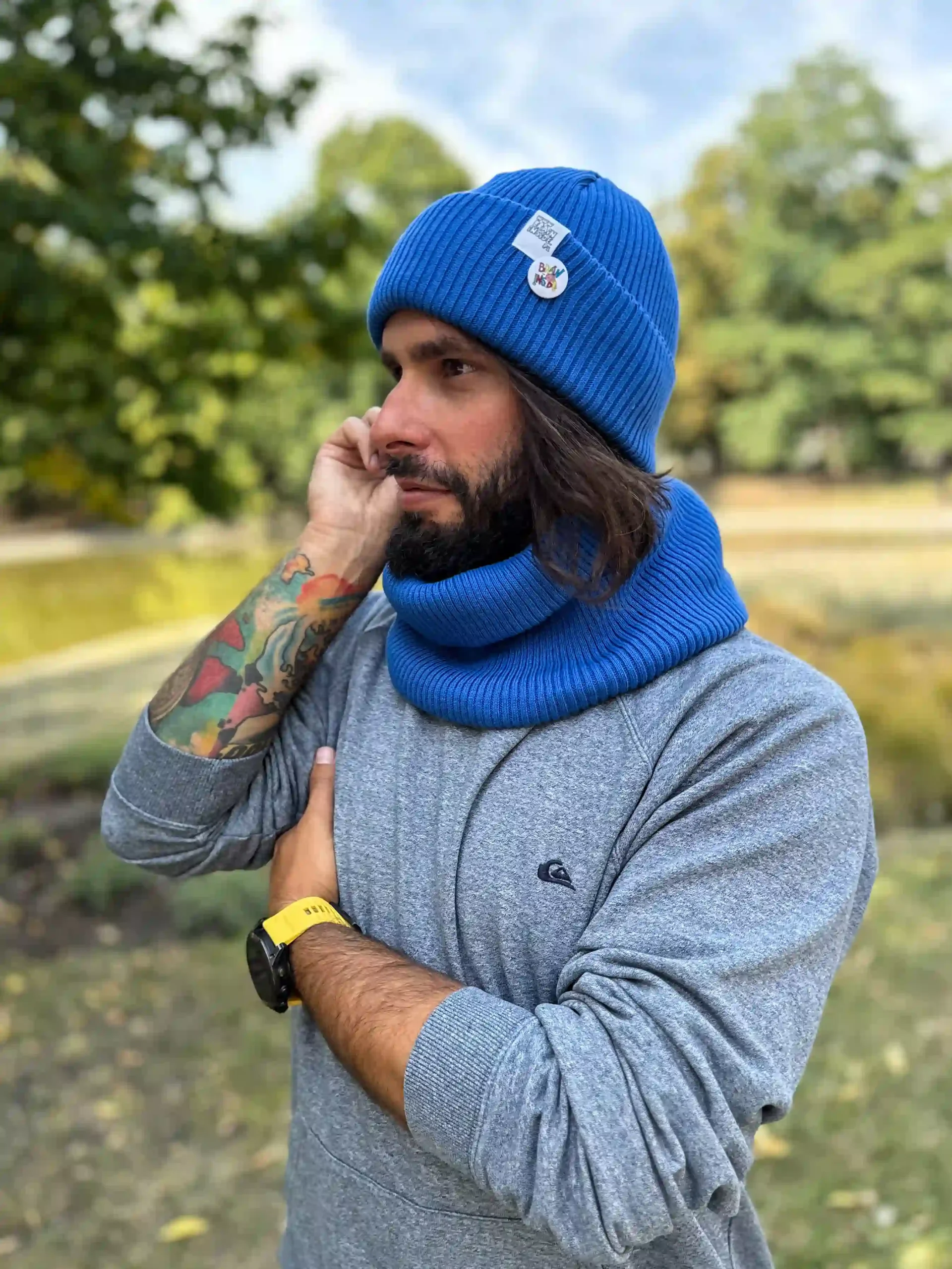 Męska czapka beanie z bawełny logo kolorowe "Niebieski Kobalt" - obrazek 2