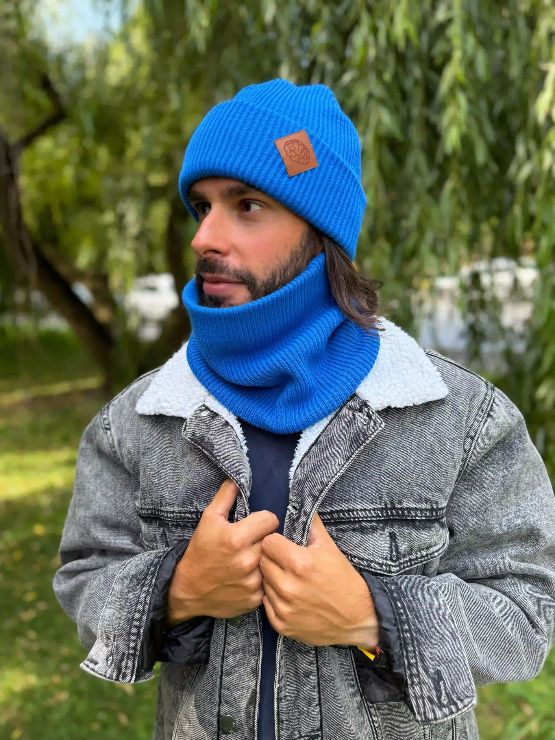 niebieski męski szalik