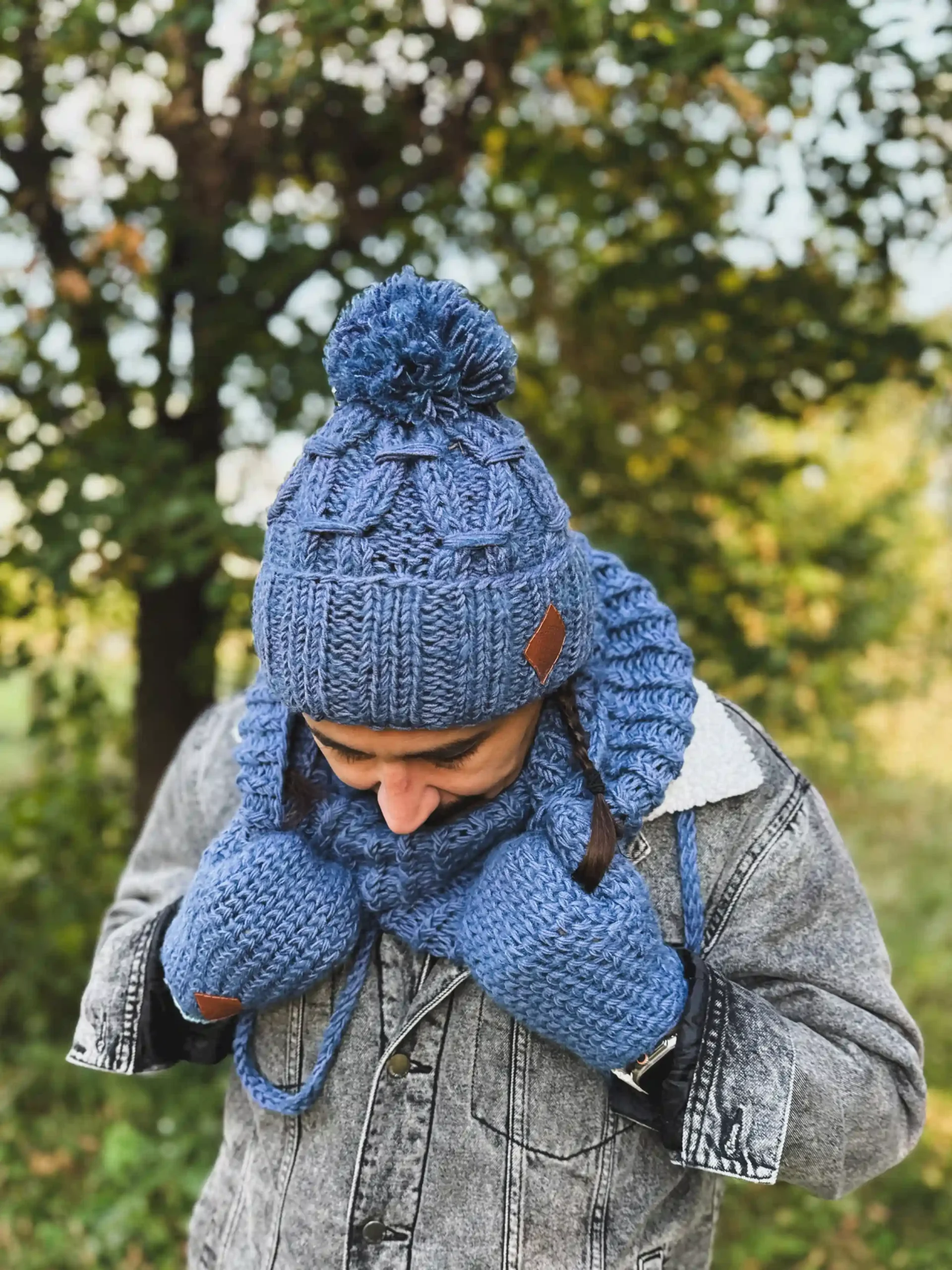 niebieskie rękawiczki merino męskie