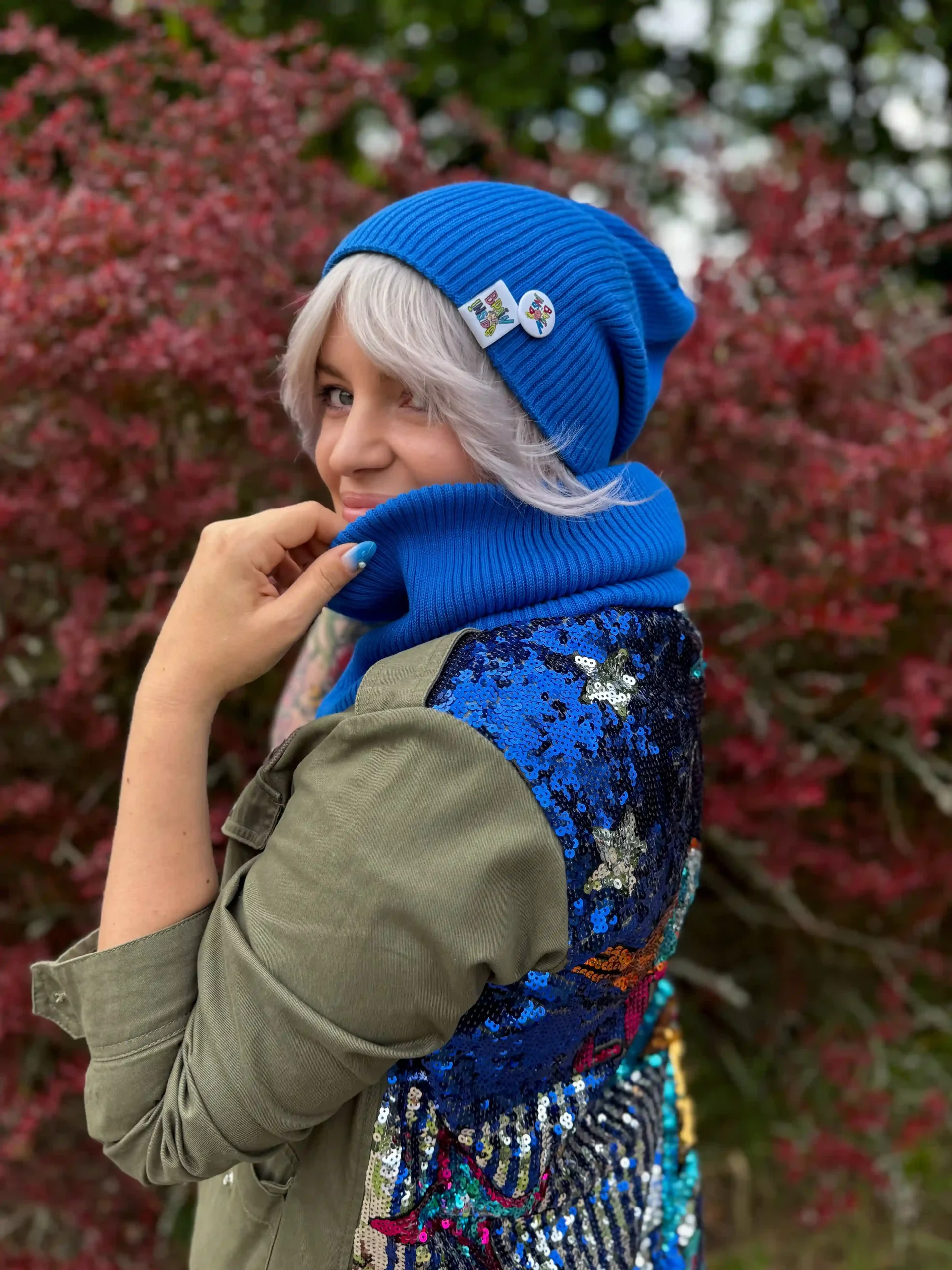 oversized beanie bawełna niebieska