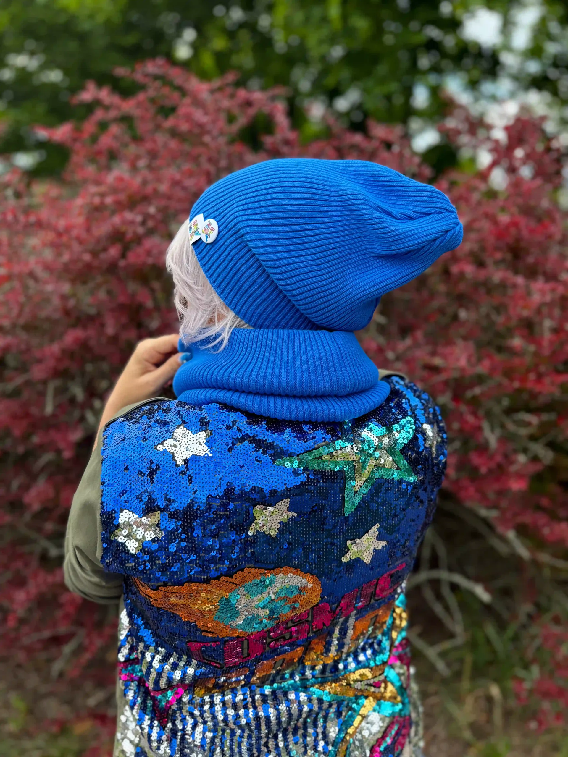slouchy beanie bawełna cotton niebieska