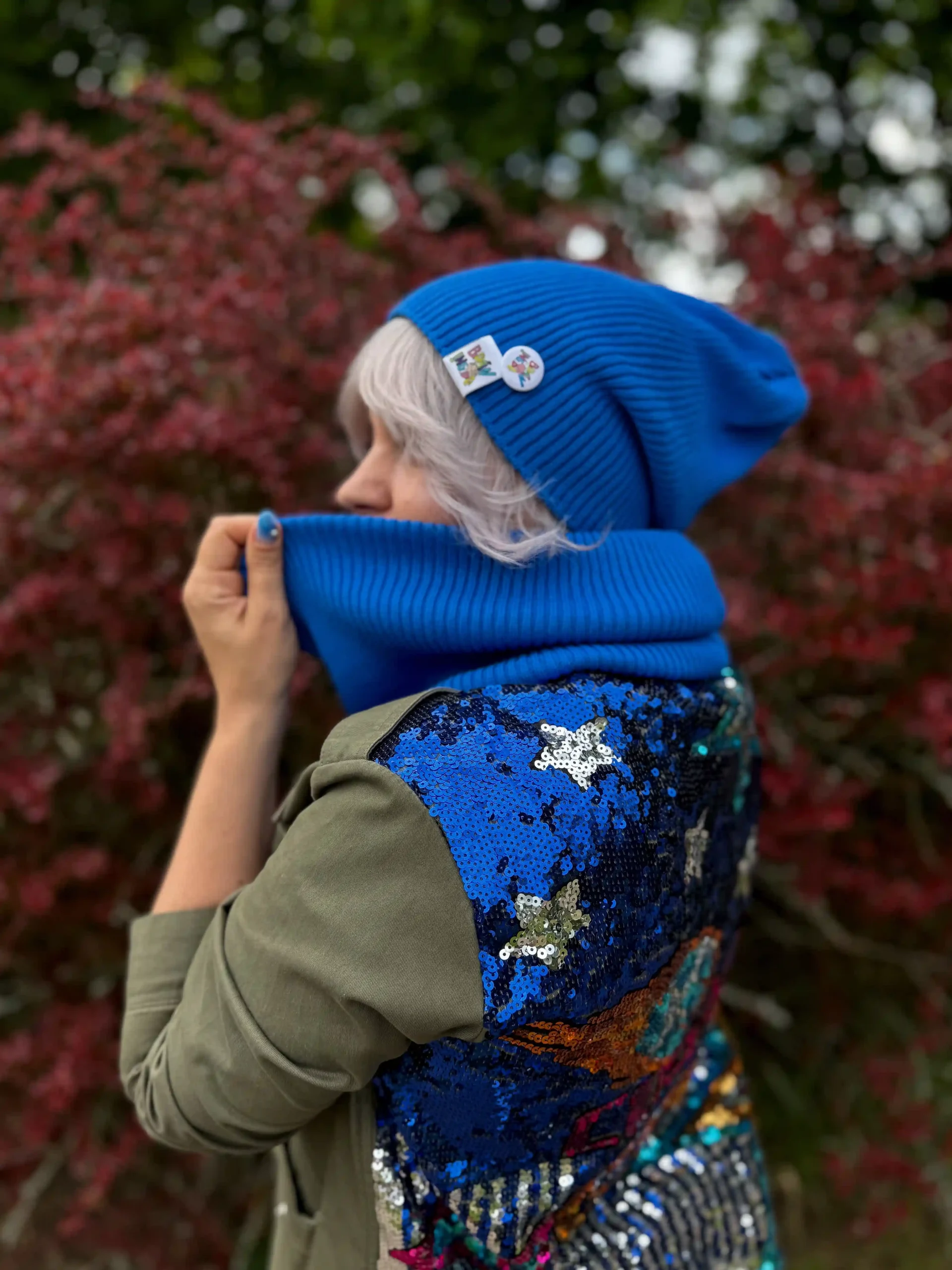 slouchy beanie cotton blue