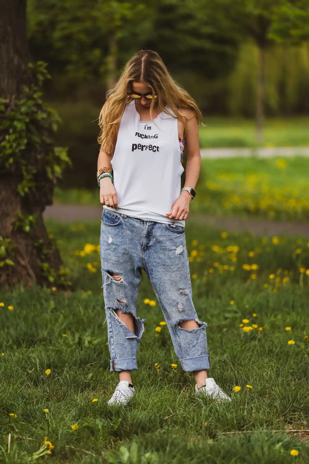 tank top biały bawełna