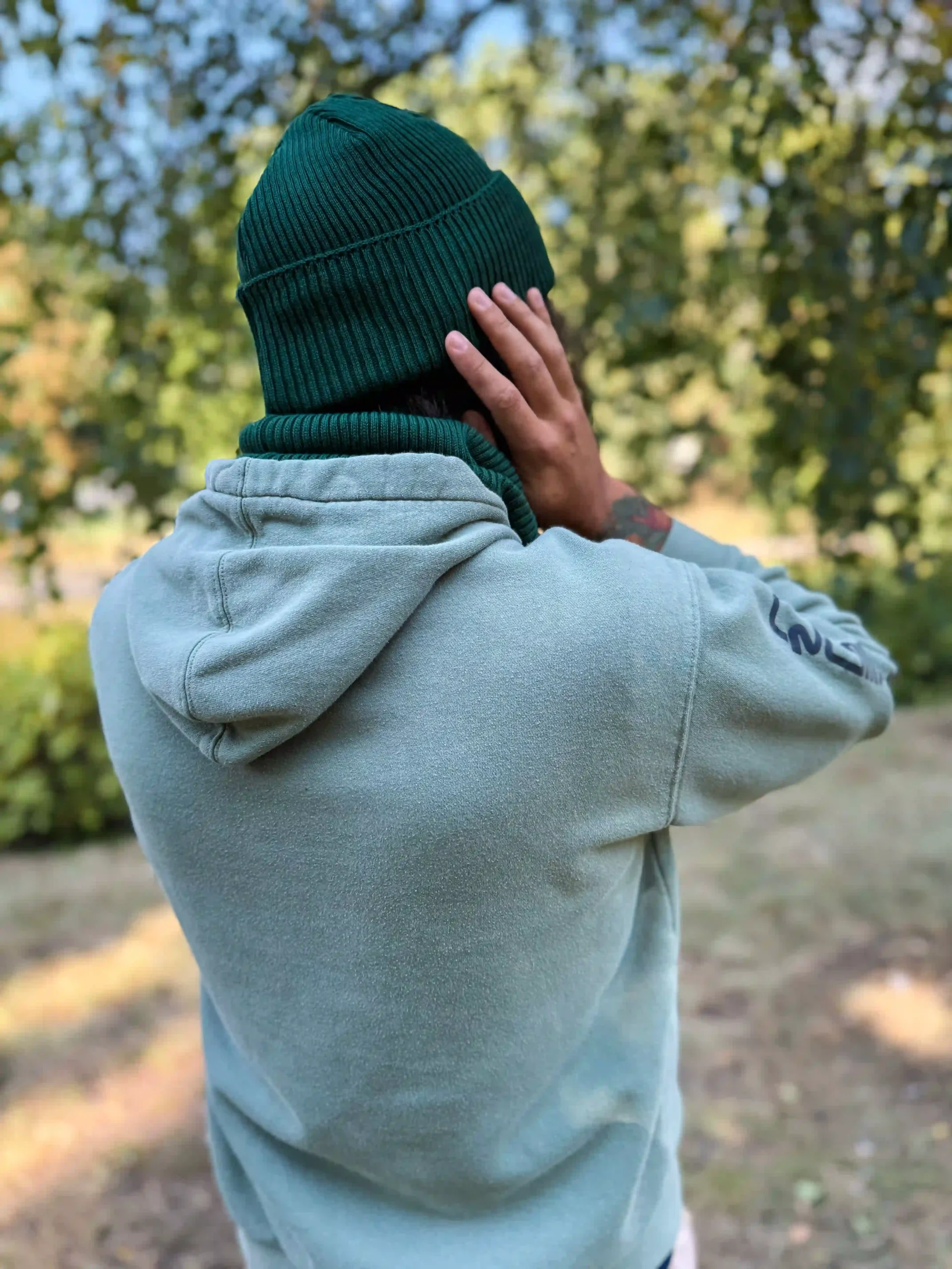Męska bawełniana czapka beanie logo ekoskórka "Zielony" - obrazek 3