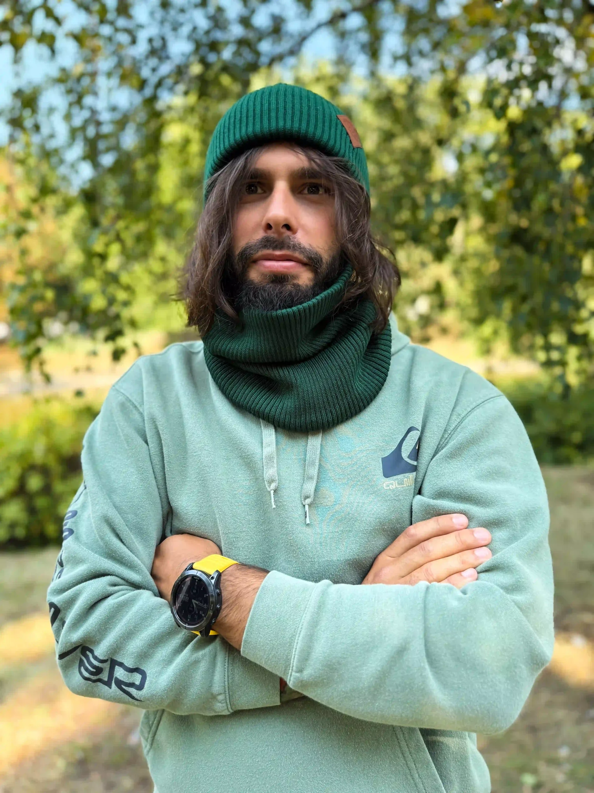 Męska bawełniana czapka beanie logo ekoskórka "Zielony" - obrazek 2