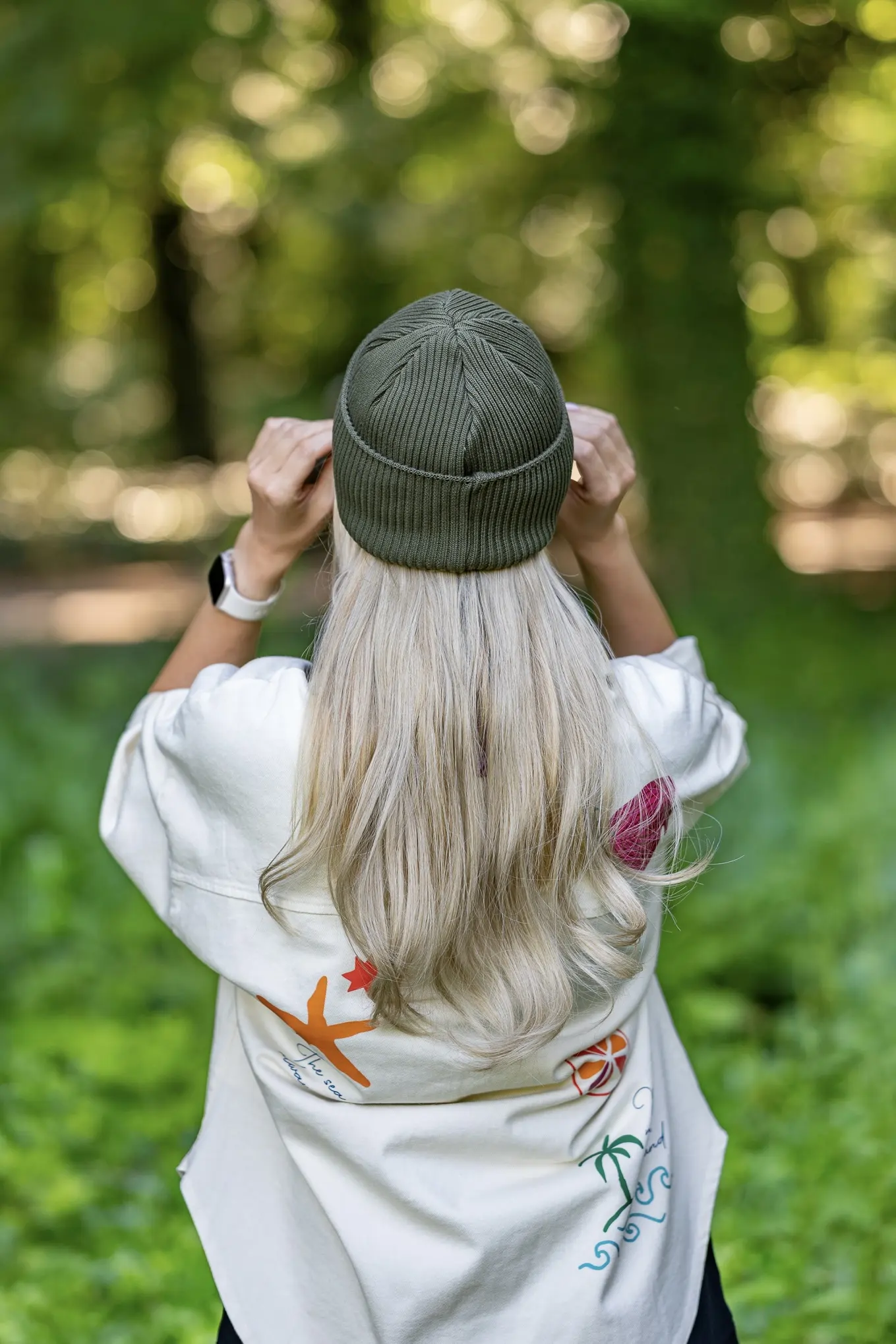Czapka wywijana z bawełny logo kolorowe "Khaki Ciemny Zielony" - obrazek 2