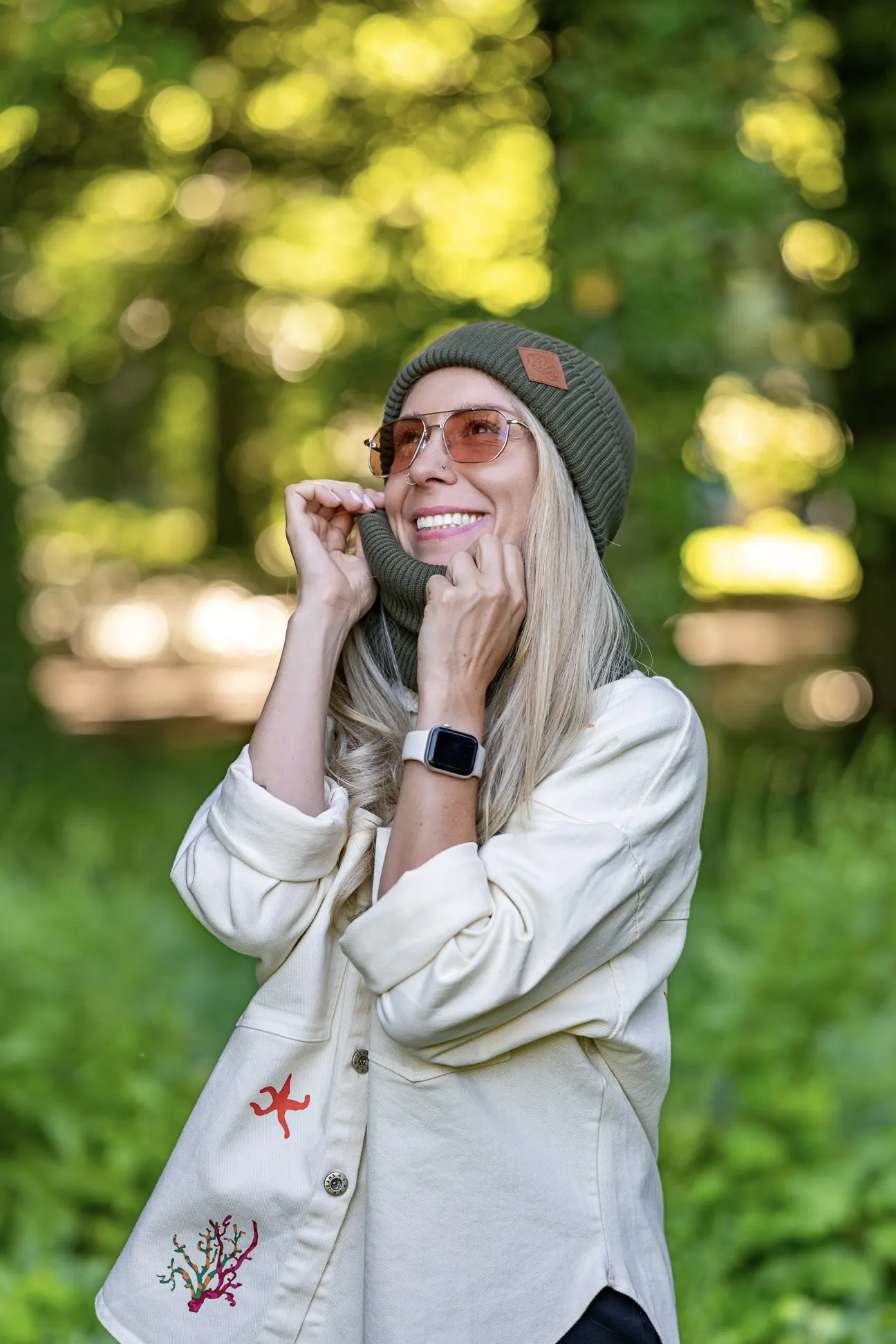 Bawełniana czapka wywijana logo ekoskórka "Khaki Ciemny Zielony" - obrazek 6