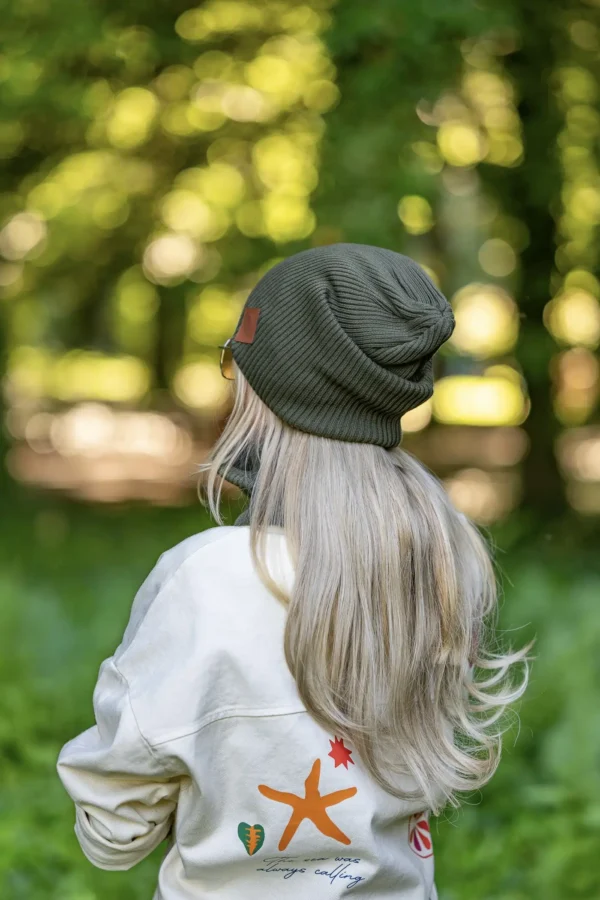 Bawełniana czapka wiosenna logo ekoskórka "Khaki Ciemny Zielony"