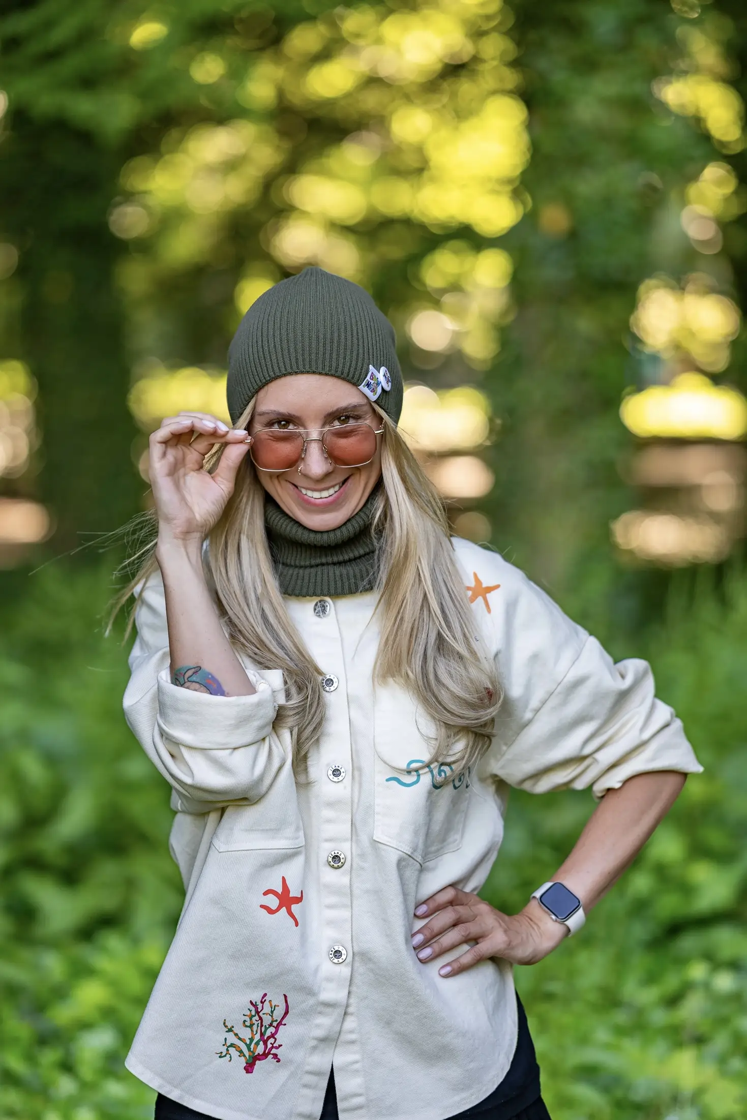 Damska czapka z bawełny logo kolorowe "Khaki Ciemny Zielony" - obrazek 7