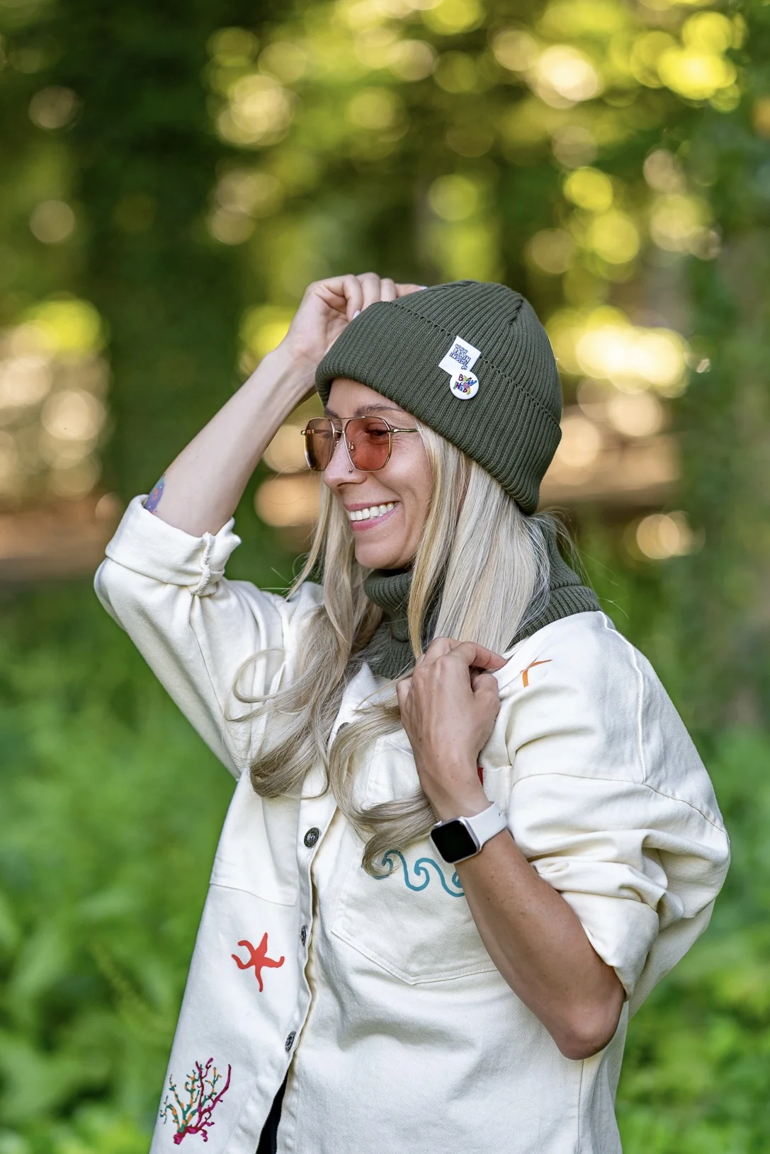 Czapka wywijana z bawełny logo kolorowe "Khaki Ciemny Zielony" - obrazek 8