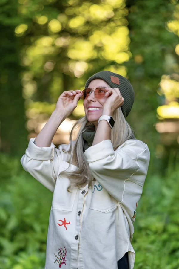 Bawełniana czapka wywijana logo ekoskórka "Khaki Ciemny Zielony"