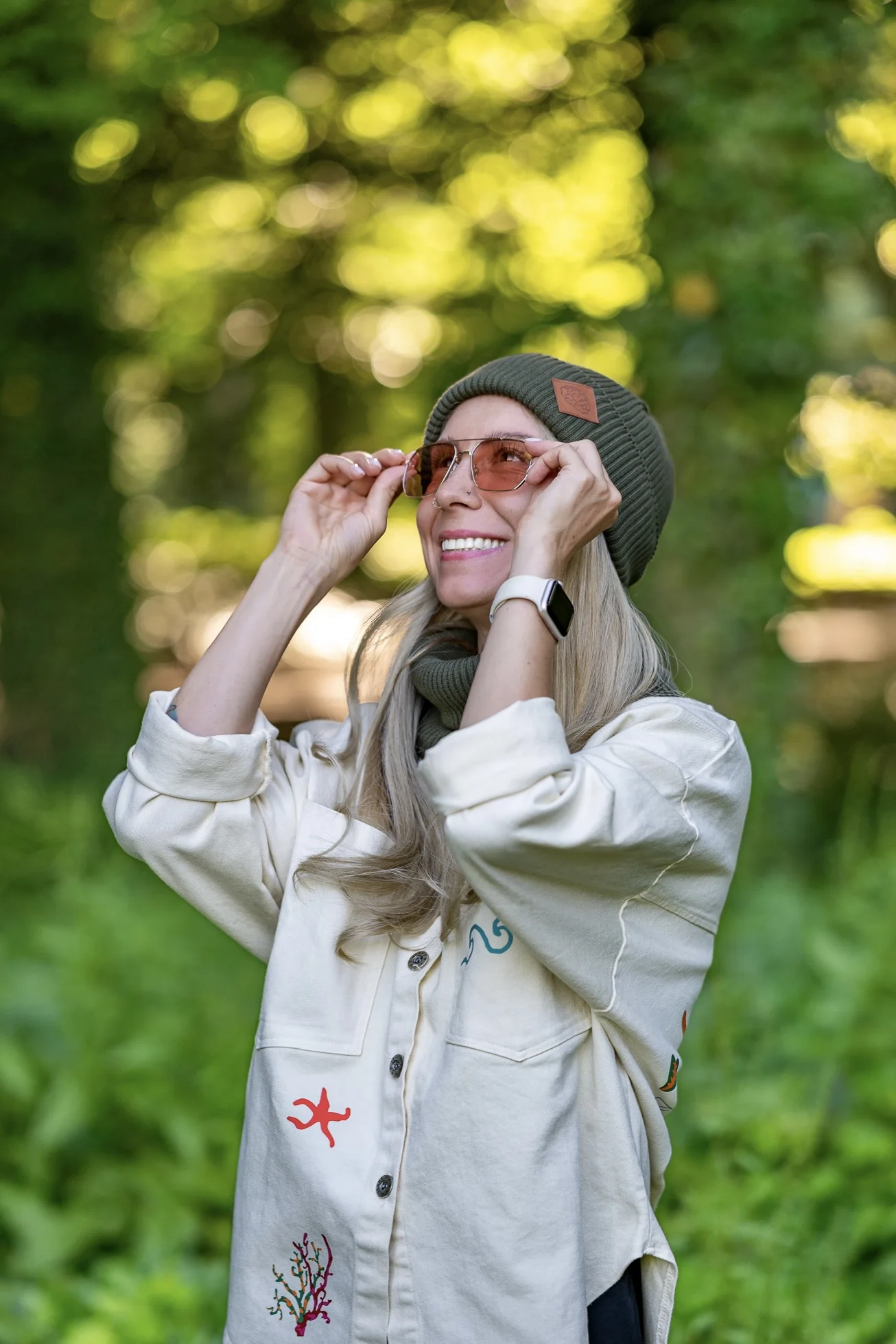 Bawełniana czapka wywijana logo ekoskórka "Khaki Ciemny Zielony" - obrazek 13